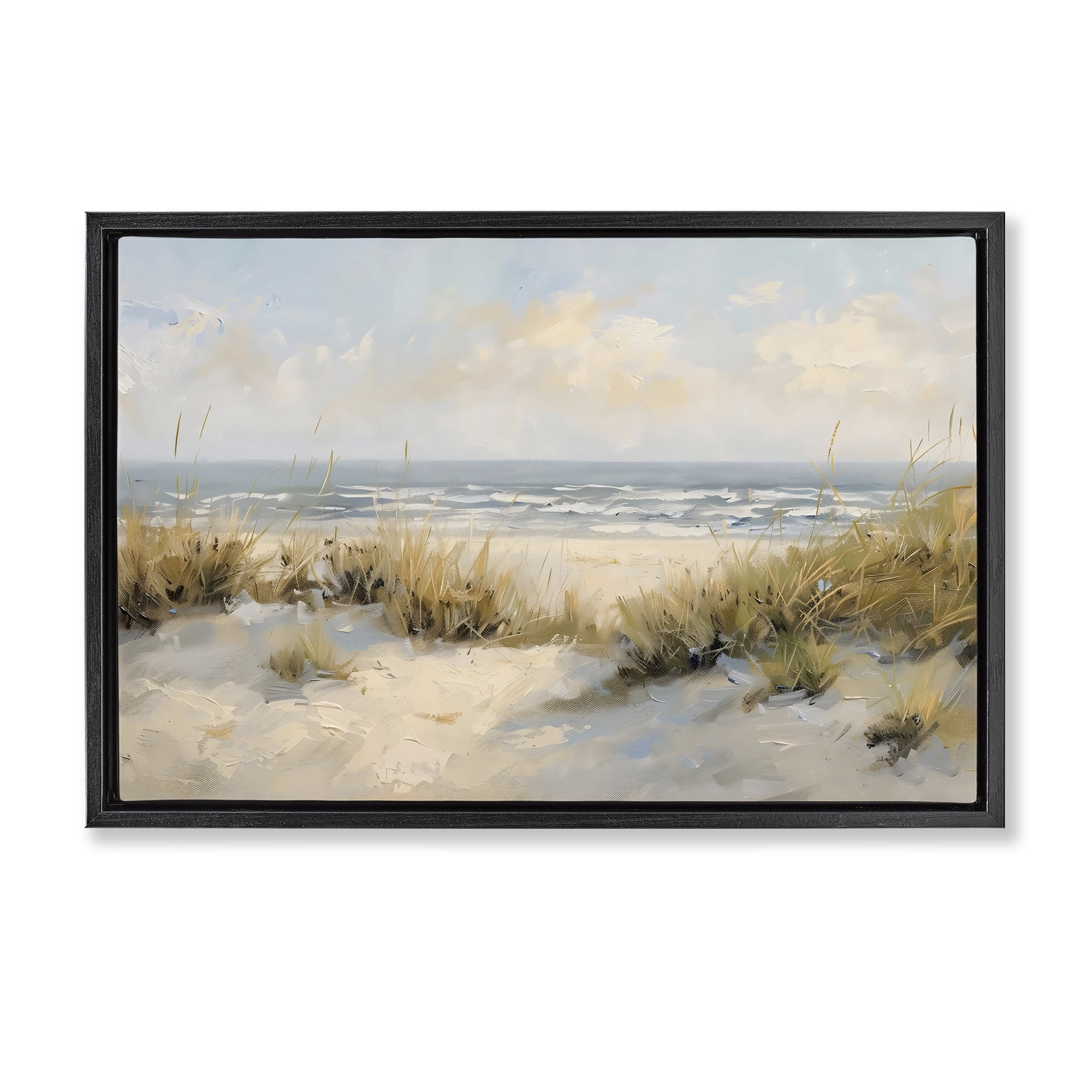 Stupell Industries Coastal Birds Over Dunes Black Framed Floater Canvas Wall Art, design by Creative Studio