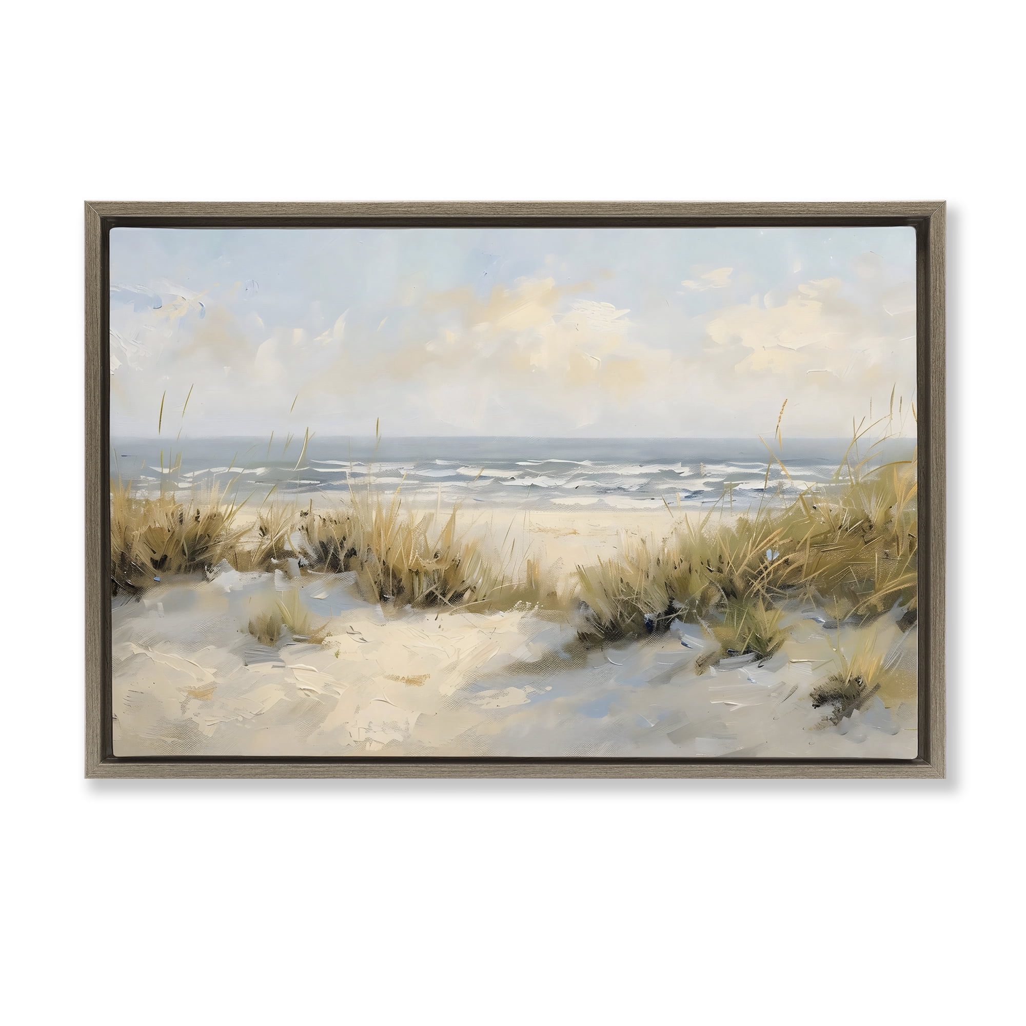 Stupell Industries Coastal Birds Over Dunes Brown Framed Floater Canvas Wall Art, design by Creative Studio