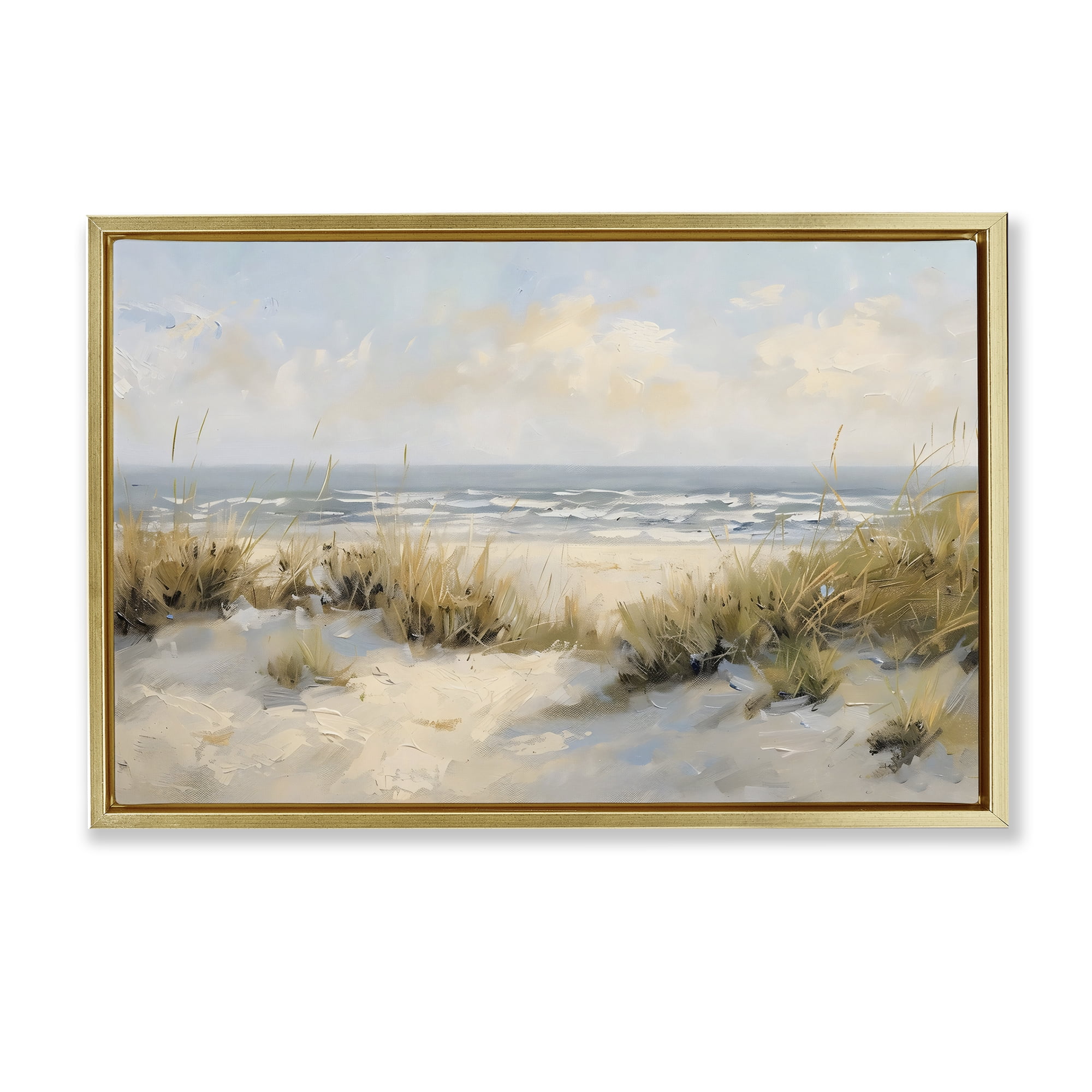 Stupell Industries Coastal Birds Over Dunes Gold Framed Floater Canvas Wall Art, design by Creative Studio