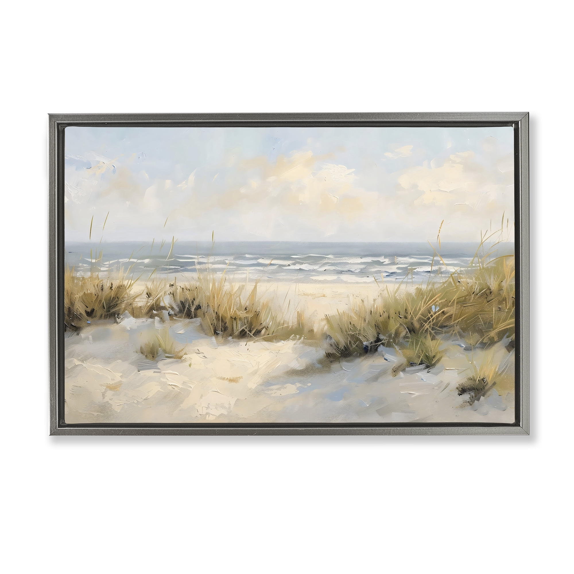 Stupell Industries Coastal Birds Over Dunes Gray Framed Floater Canvas Wall Art, design by Creative Studio