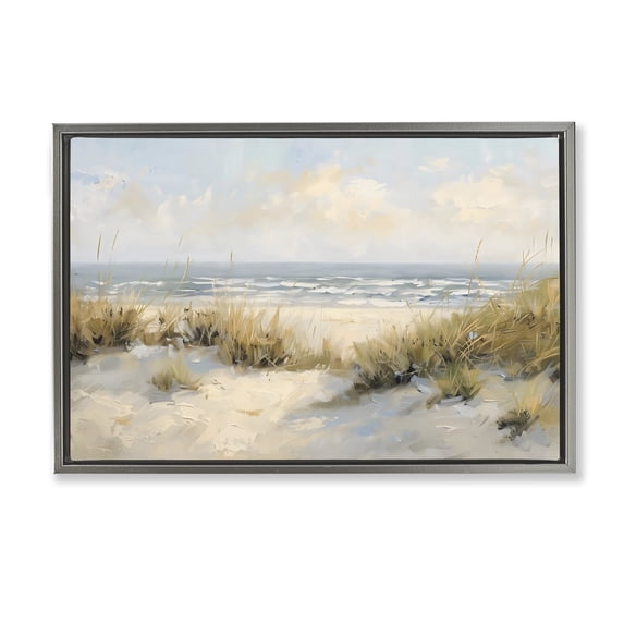 Stupell Industries Contemporary Coastal Birds Over Dunes Gray Floating Frame Canvas Art, 31 x 21, by Creative Studio
