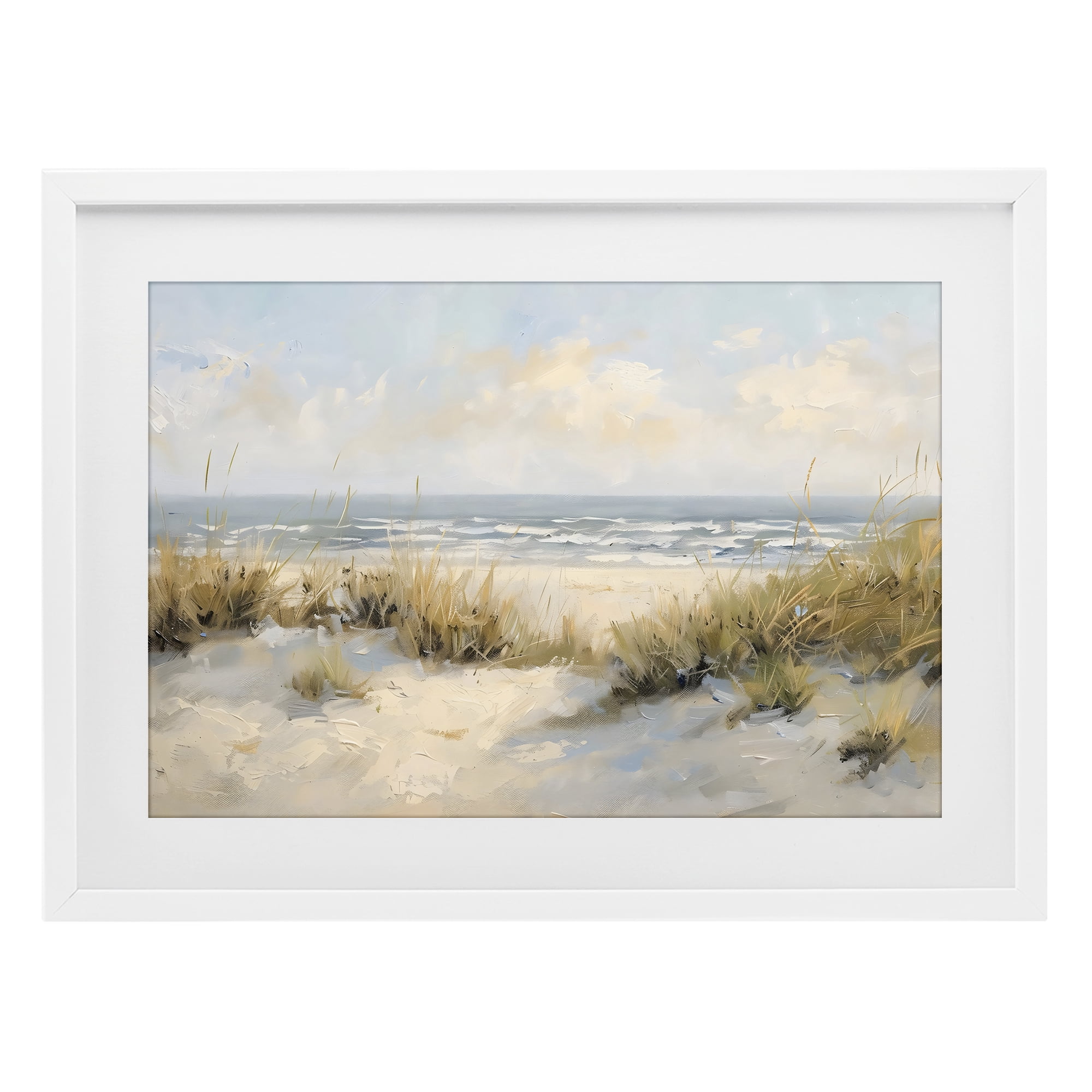 Stupell Industries Coastal Birds Over Dunes White Framed Print Under Glass, design by Creative Studio
