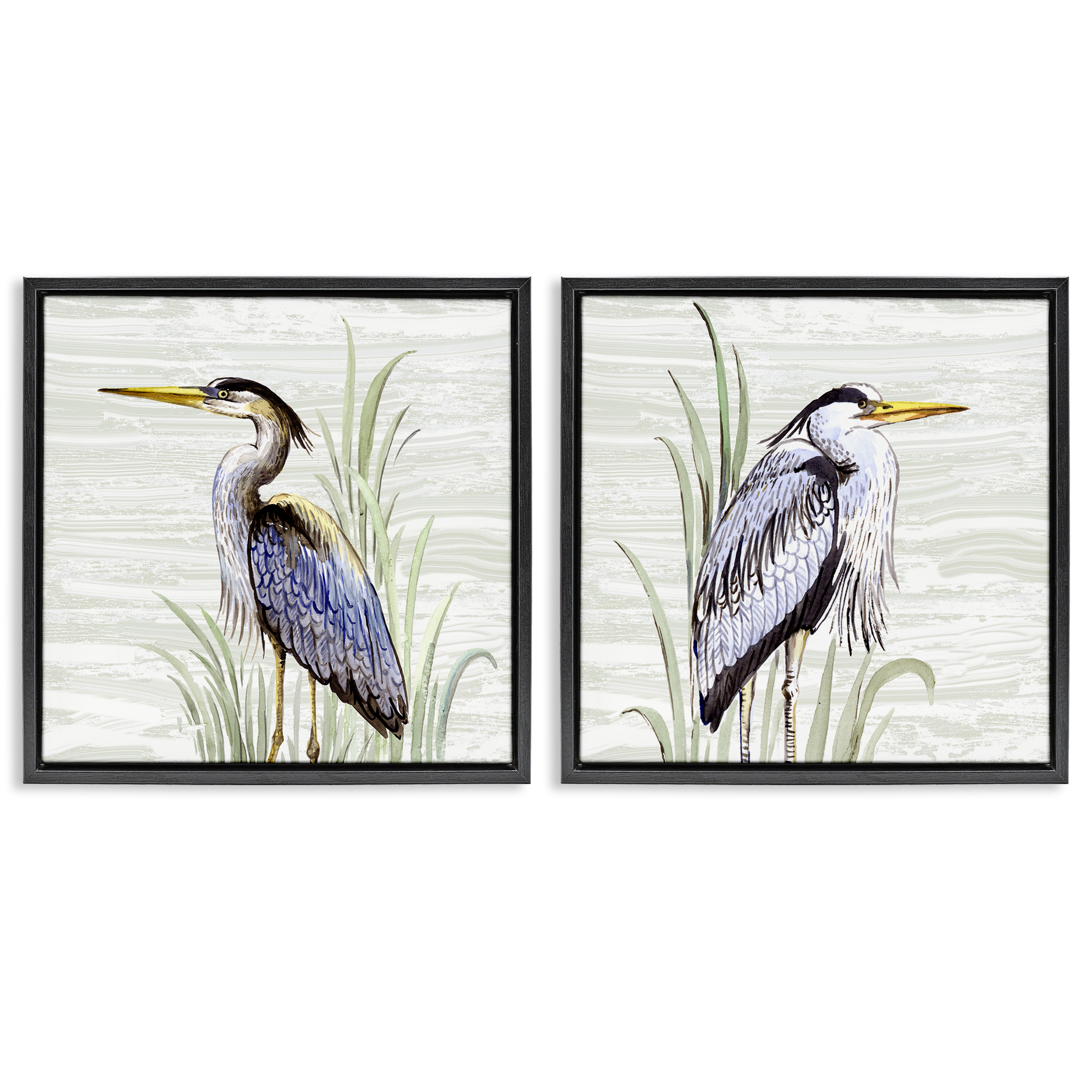 Stupell Industries Coastal Birds on Birch Animals Painting Black Floater Framed Canvas Art Print Wall Art, 25 x 25, Set of 2