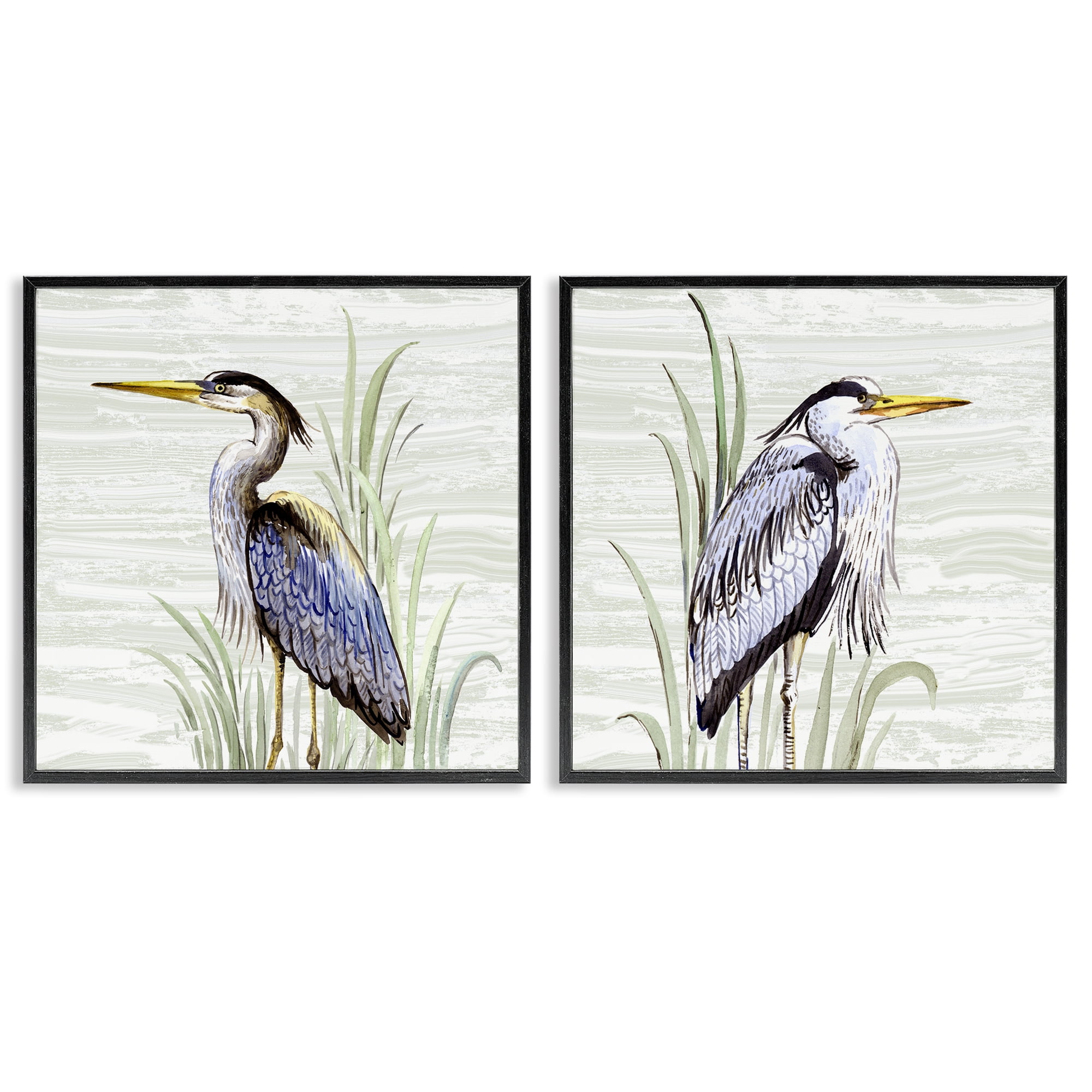 Stupell Industries Coastal Birds on Birch Animals Painting Black Framed Art Print Wall Art, 24 x 24, Set of 2