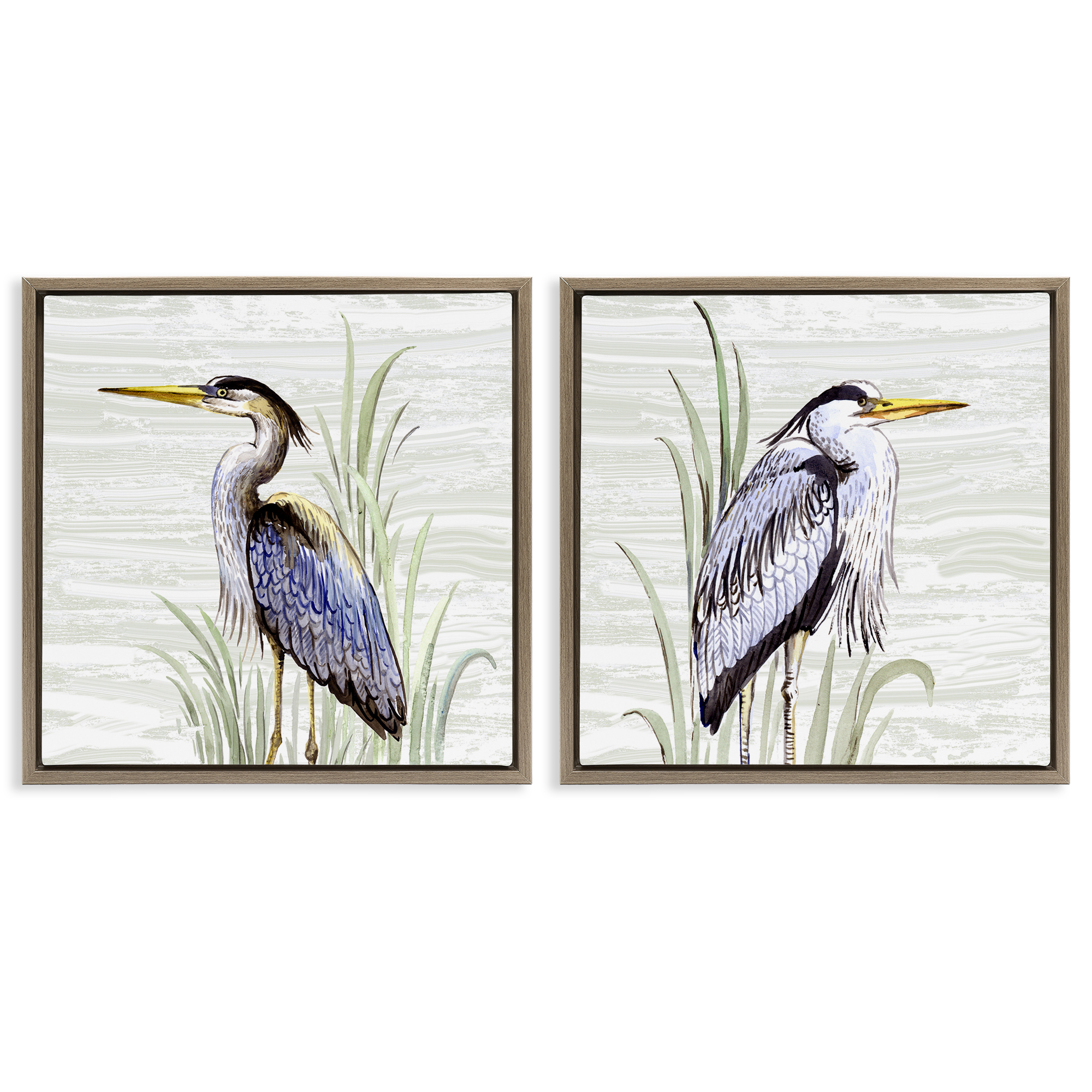 Stupell Industries Coastal Birds on Birch Animals Painting Brown Floater Framed Canvas Art Print Wall Art, 25 x 25, Set of 2