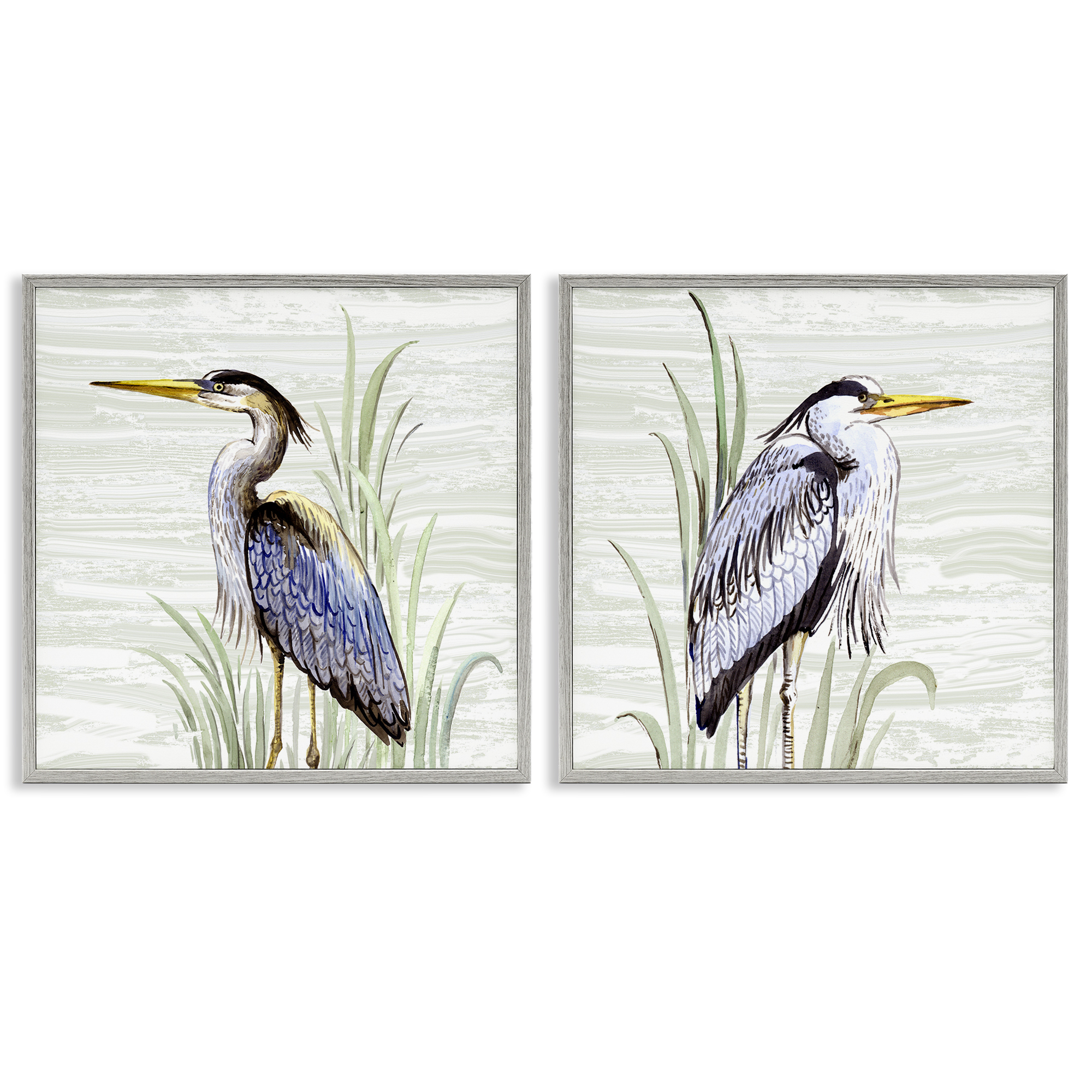Stupell Industries Coastal Birds on Birch Animals Painting Gray Framed Art Print Wall Art, 12 x 12, Set of 2
