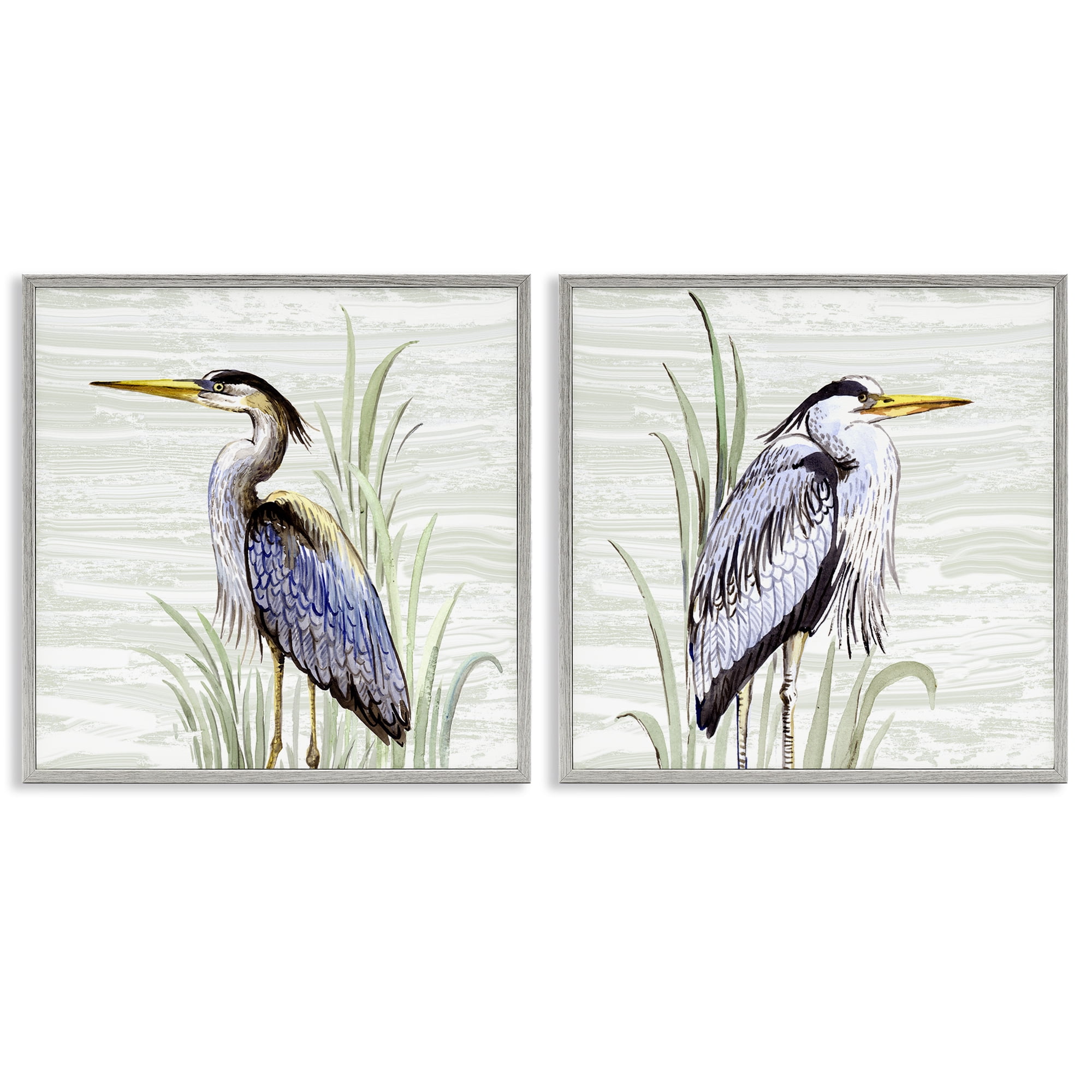 Stupell Industries Coastal Birds on Birch Animals Painting Gray Framed Art Print Wall Art, 17 x 17, Set of 2