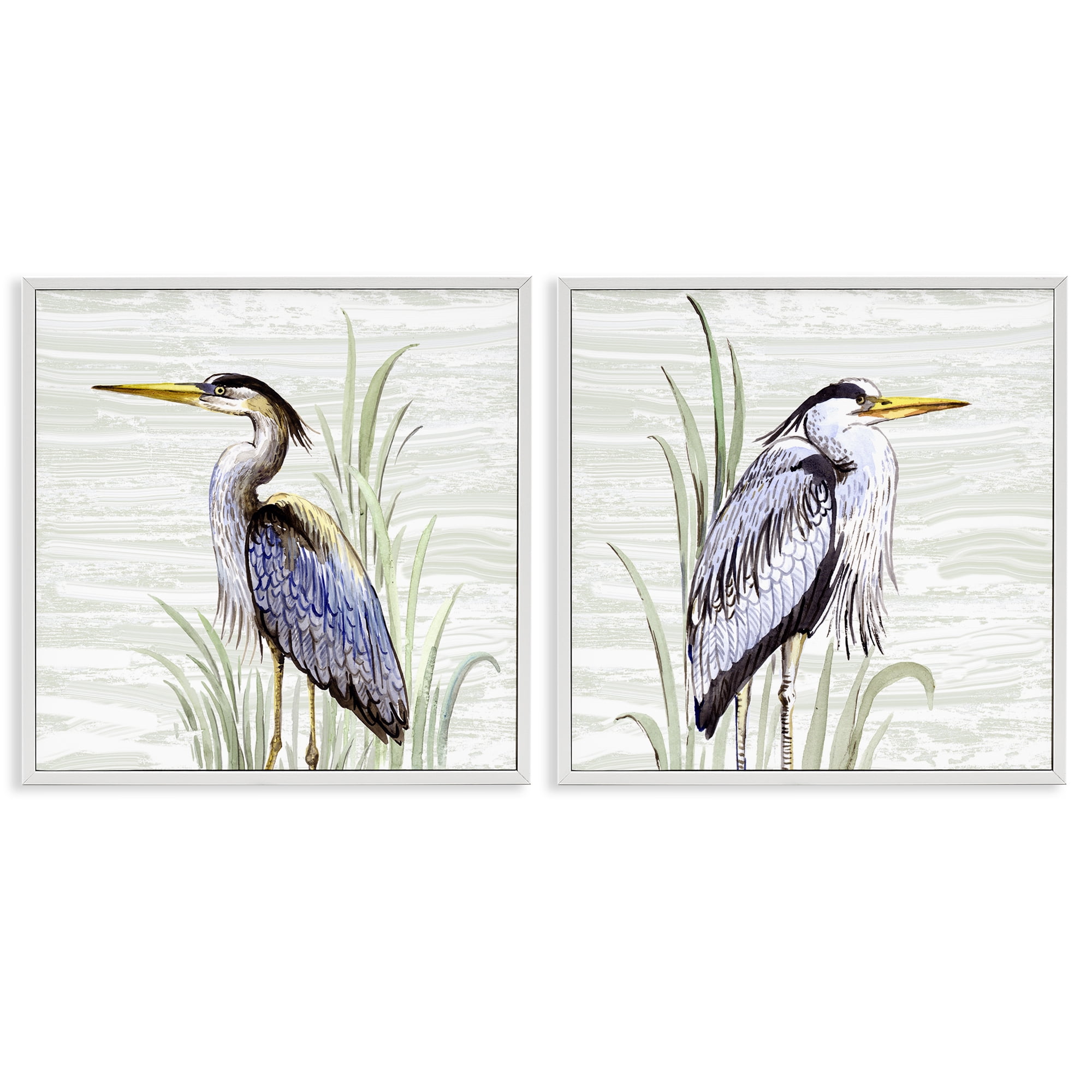 Stupell Industries Coastal Birds on Birch Animals Painting White Framed Art Print Wall Art, 24 x 24, Set of 2
