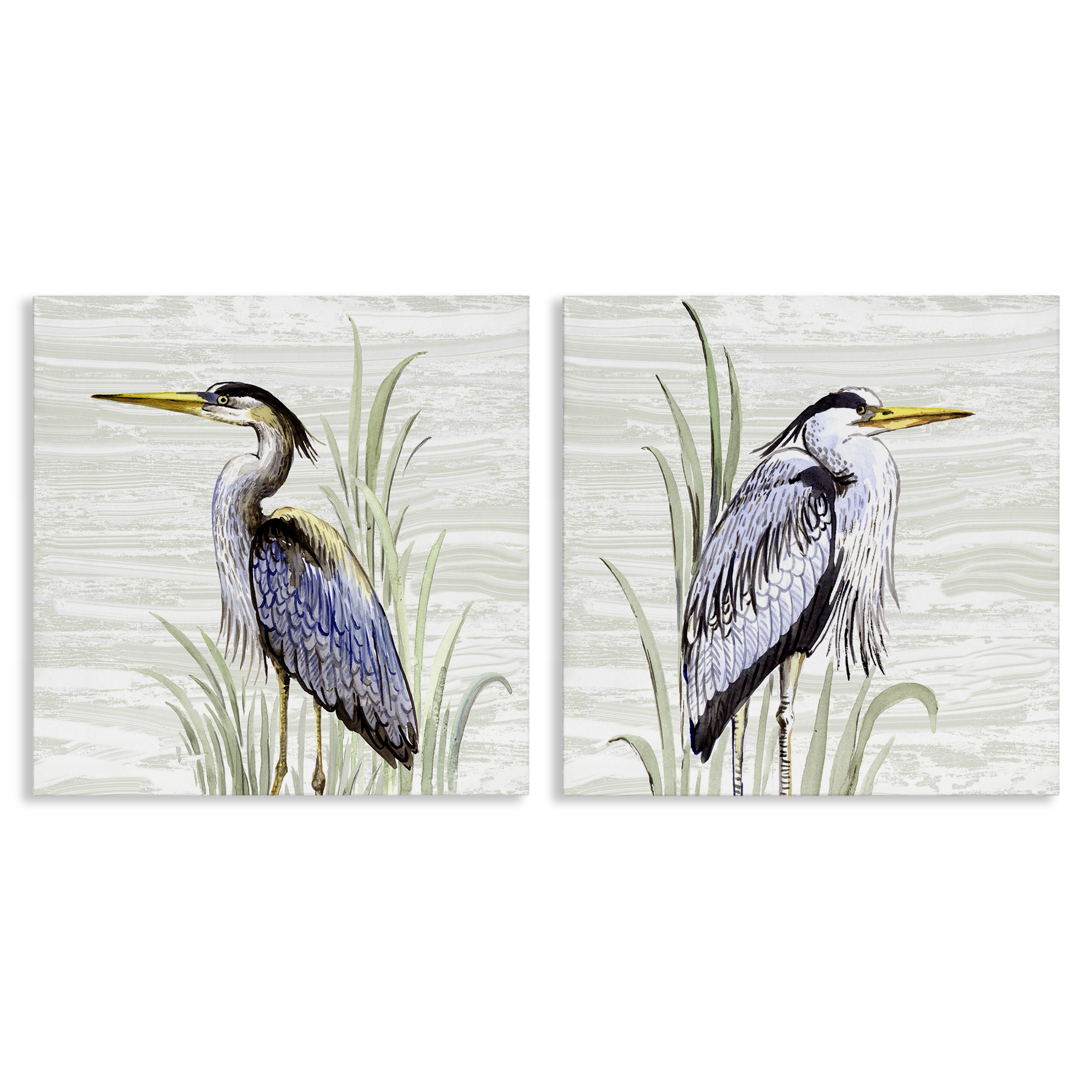 Stupell Industries Coastal Birds on Birch Animals Painting Wrapped Canvas Art Print Wall Art, 17 x 17, Set of 2