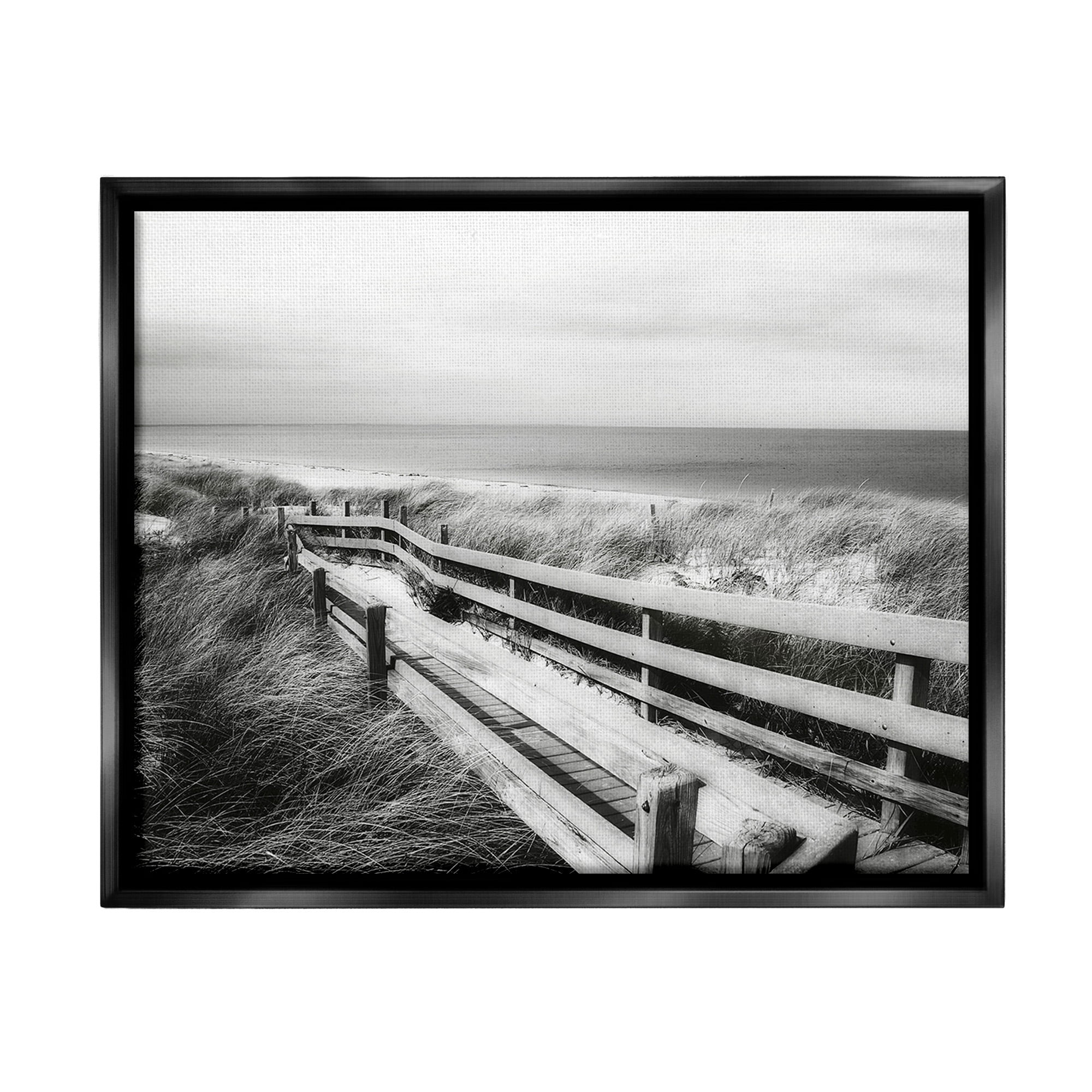 Stupell Industries Coastal Boardwalk Landscape Landscape Photography Black Floater Framed Canvas Art Print Wall Art, 21 x 17