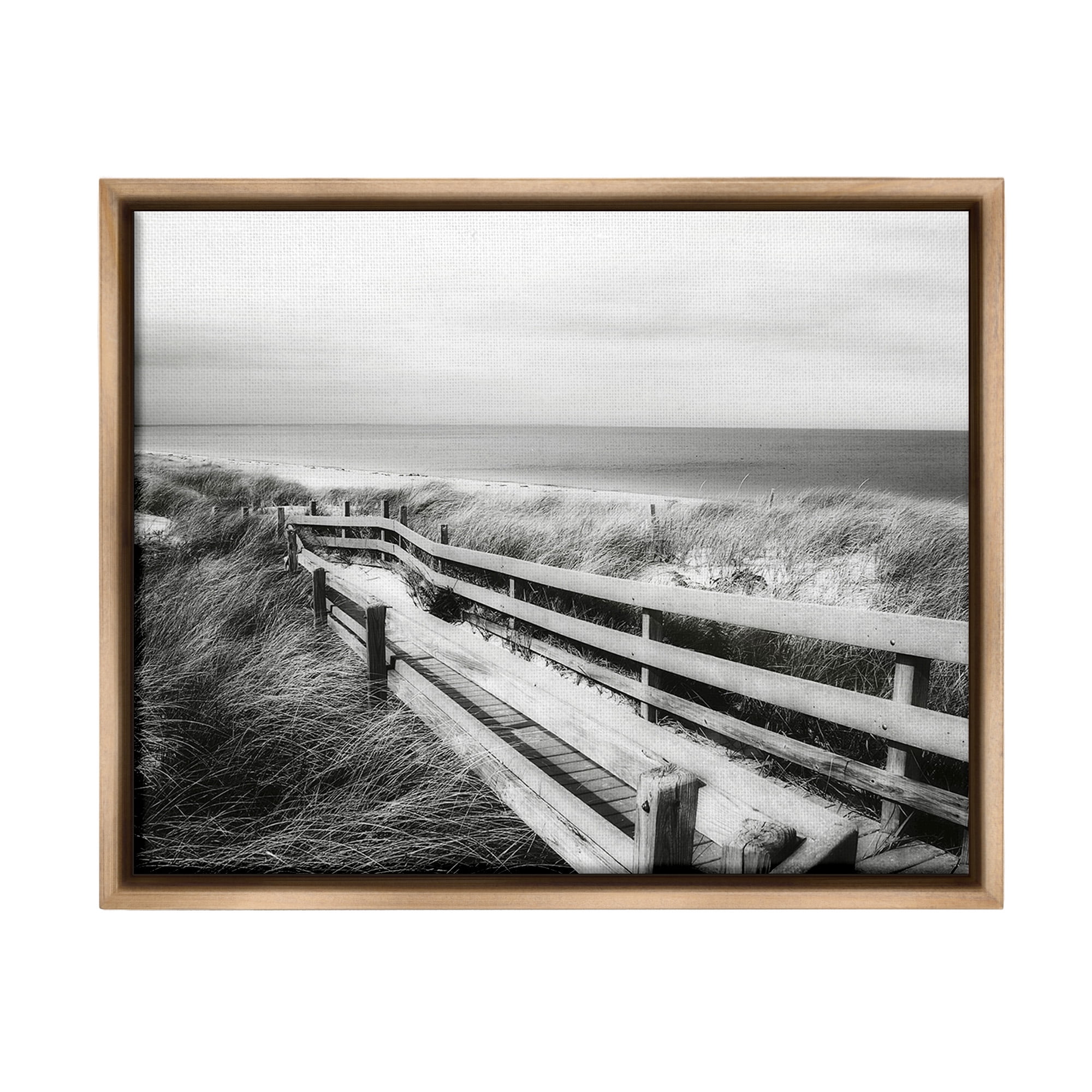 Stupell Industries Coastal Boardwalk Landscape Landscape Photography Brown Floater Framed Canvas Art Print Wall Art, 31 x 25