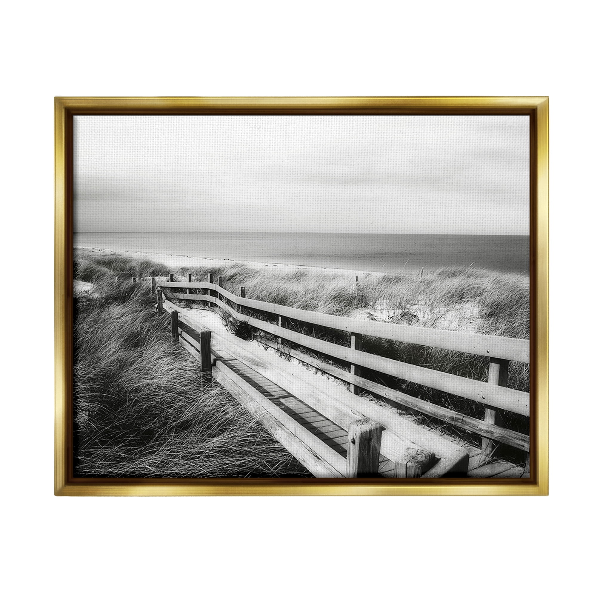 Stupell Industries Coastal Boardwalk Landscape Landscape Photography Gold Floater Framed Canvas Art Print Wall Art, 31 x 25