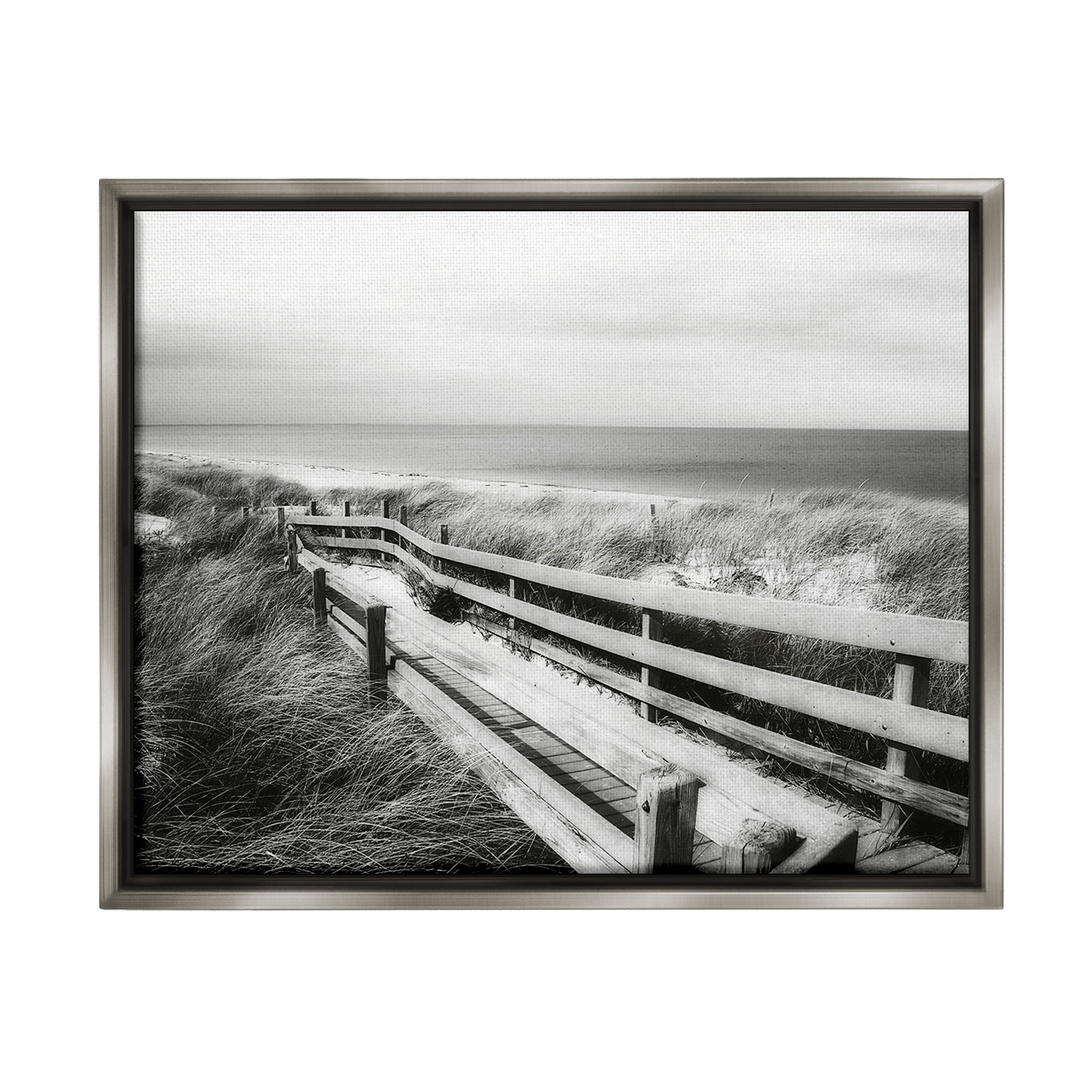 Stupell Industries Coastal Boardwalk Landscape Landscape Photography Gray Floater Framed Canvas Art Print Wall Art, 31 x 25