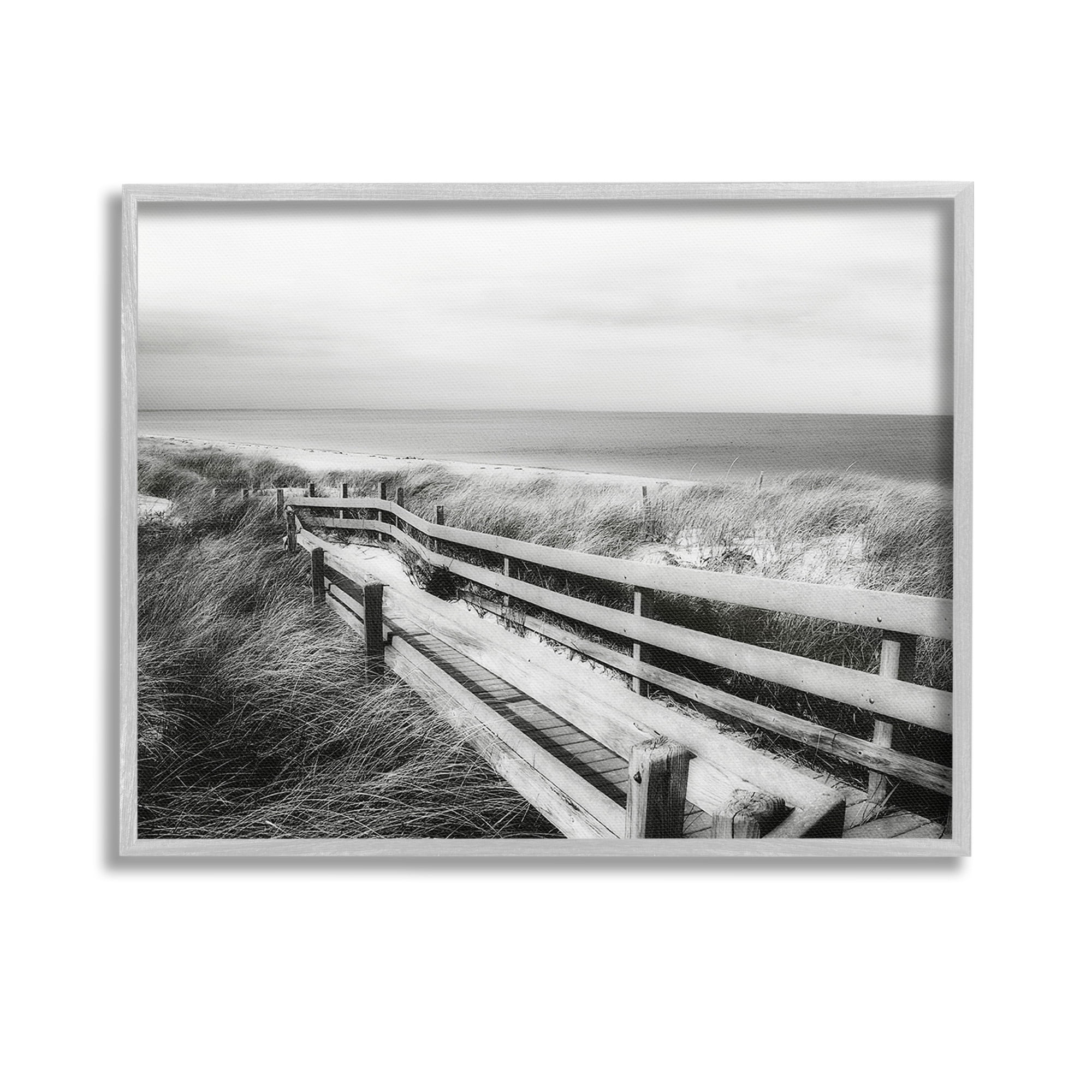 Stupell Industries Coastal Boardwalk Landscape Landscape Photography Gray Framed Art Print Wall Art, 14 x 11