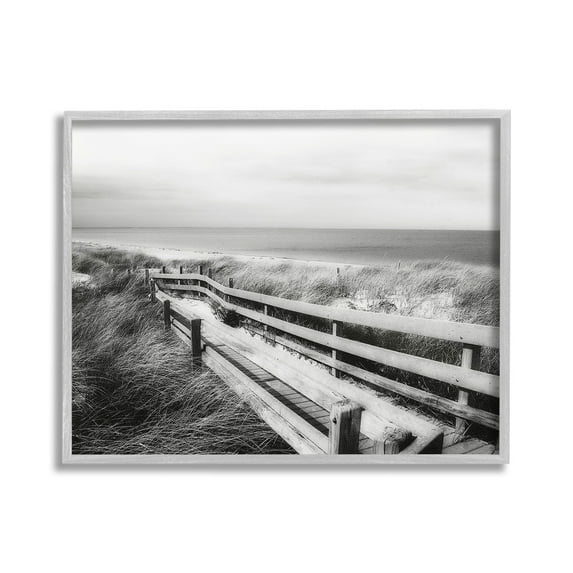 Stupell Industries Coastal Boardwalk Landscape Landscape Photography Gray Framed Art Print Wall Art, 30 x 24