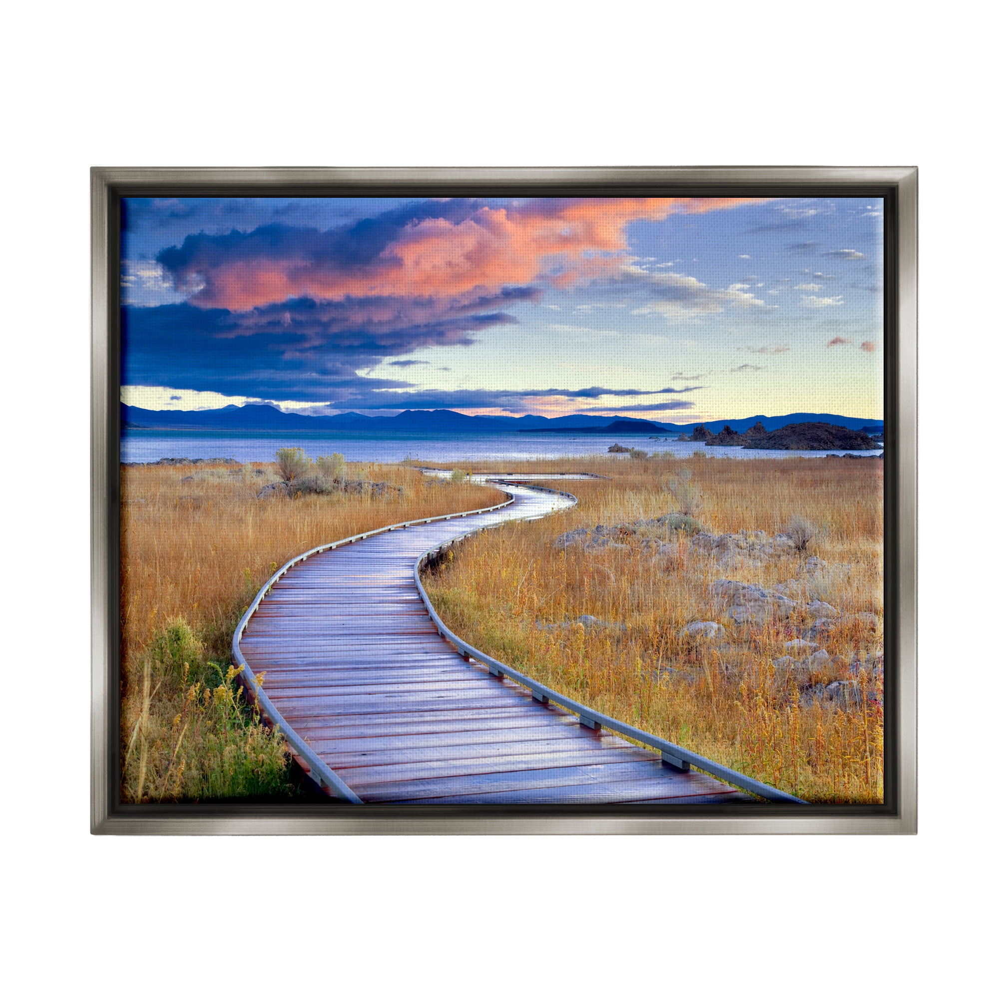 Stupell Industries Coastal Boardwalk Sunset Coastal Photography Gray Floater Framed Art Print Wall Art