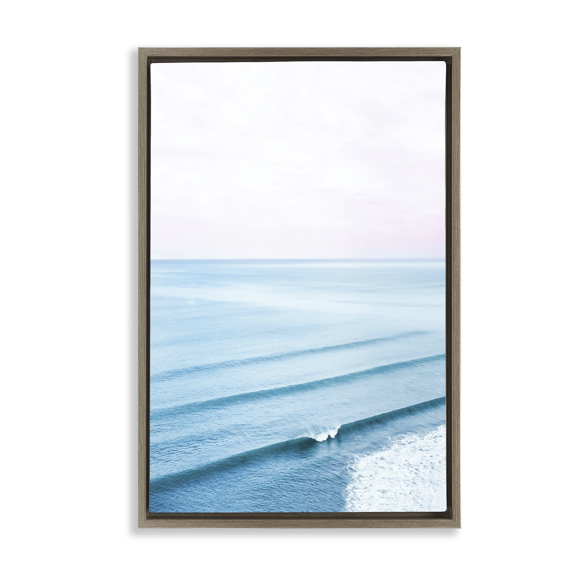 Stupell Industries Coastal Breaking Wave Nautical & Beach Photography Brown Floater Framed Canvas Art Print Wall Art, 21 x 31