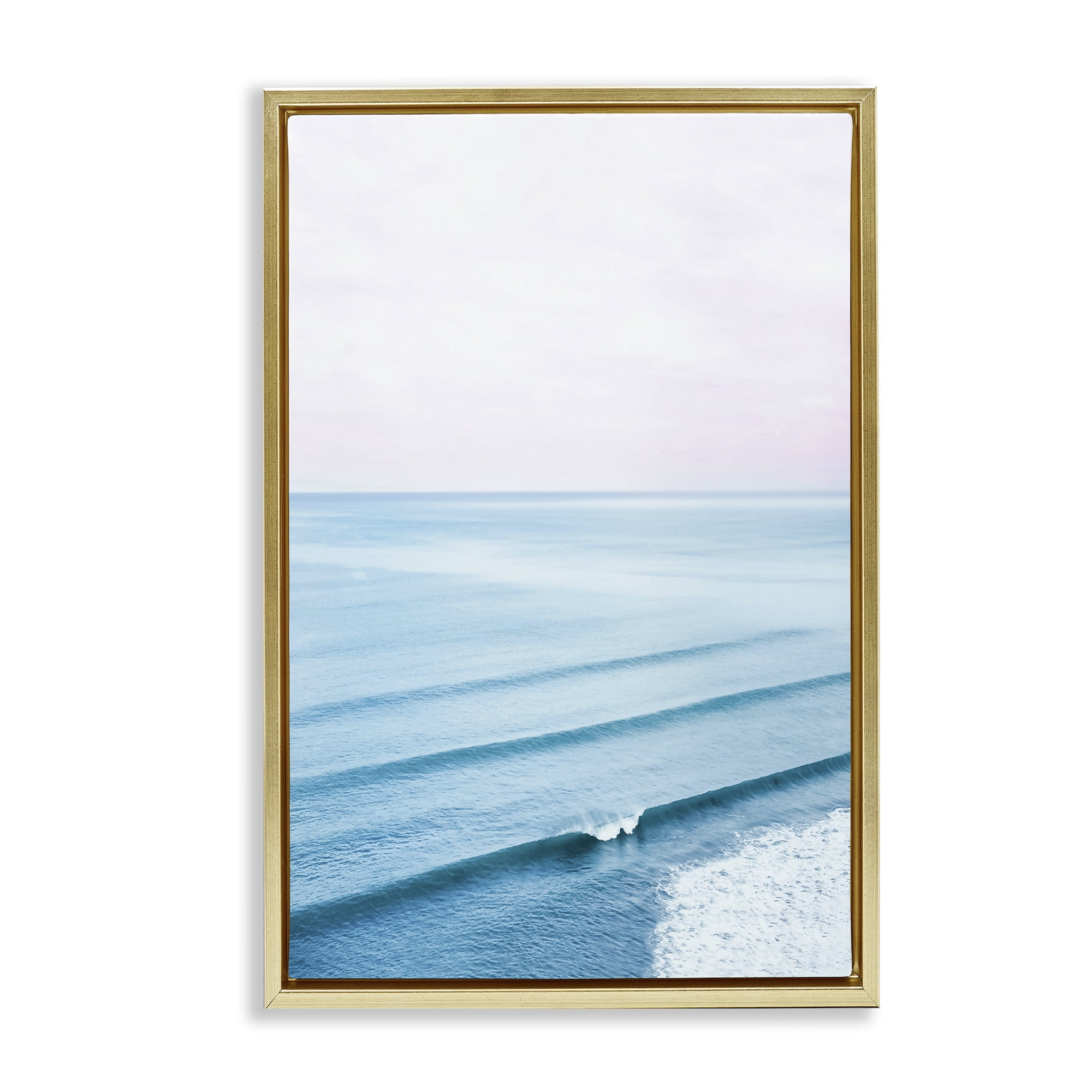 Stupell Industries Coastal Breaking Wave Nautical & Beach Photography Gold Floater Framed Canvas Art Print Wall Art, 17 x 25