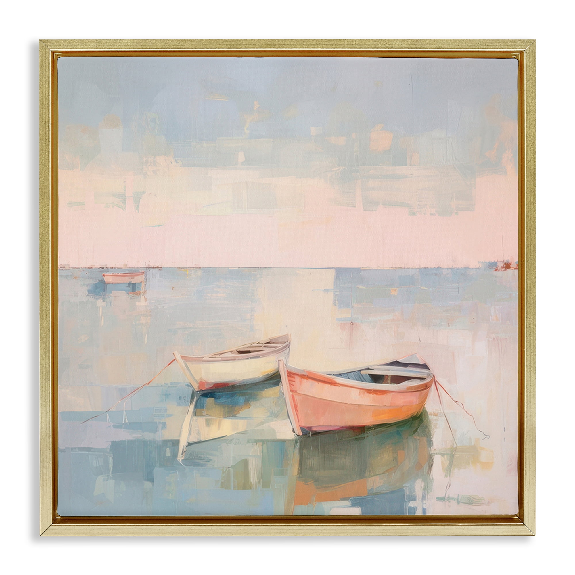 Stupell Industries Coastal Breeze Sailing Nautical & Beach Painting Gold Floater Framed Canvas Art Print Wall Art, 25 x 25