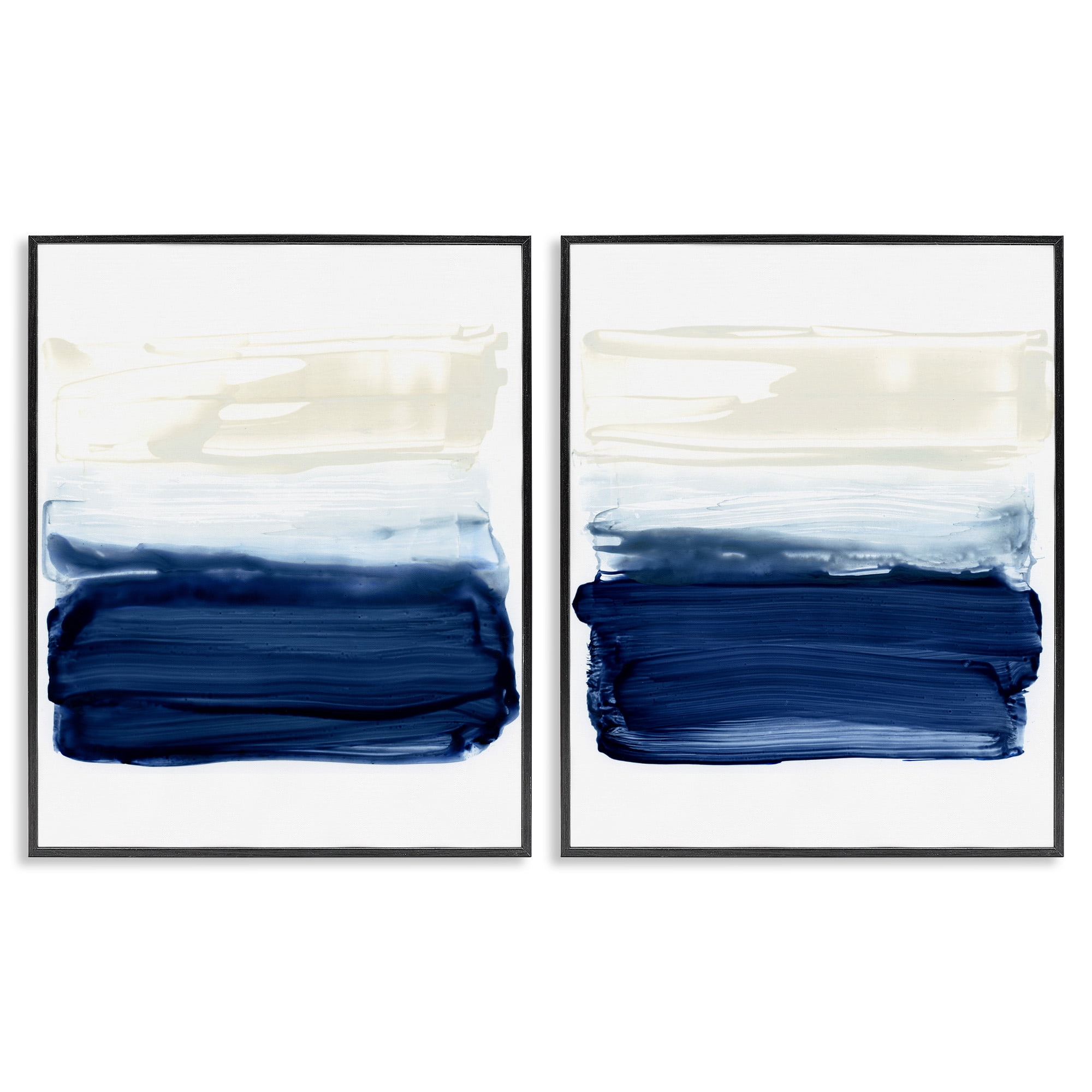Stupell Industries Coastal Brushstrokes Abstract Beach Abstract Painting Black Framed Art Print Wall Art, 24 x 30, Set of 2