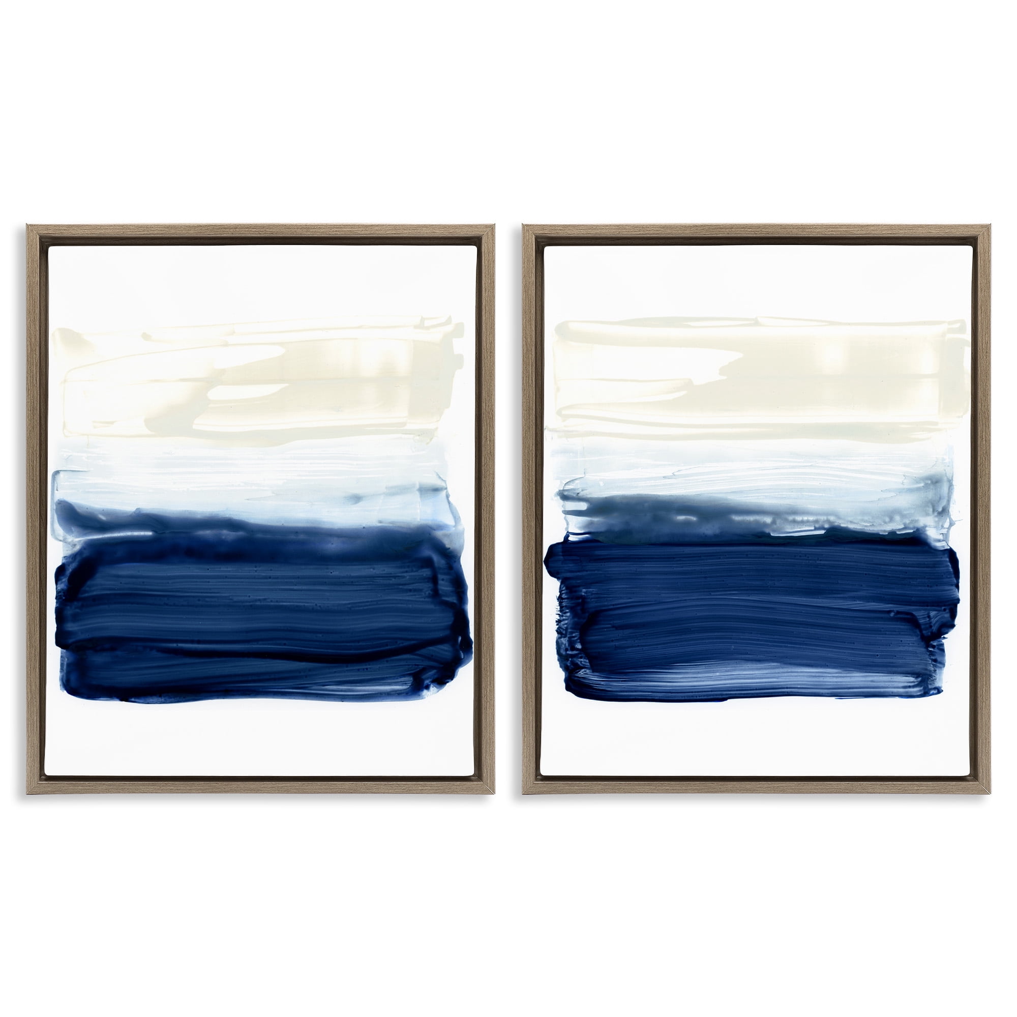 Stupell Industries Coastal Brushstrokes Abstract Beach Abstract Painting Brown Floater Framed Canvas Art Print Wall Art, 17 x 21, Set of 2