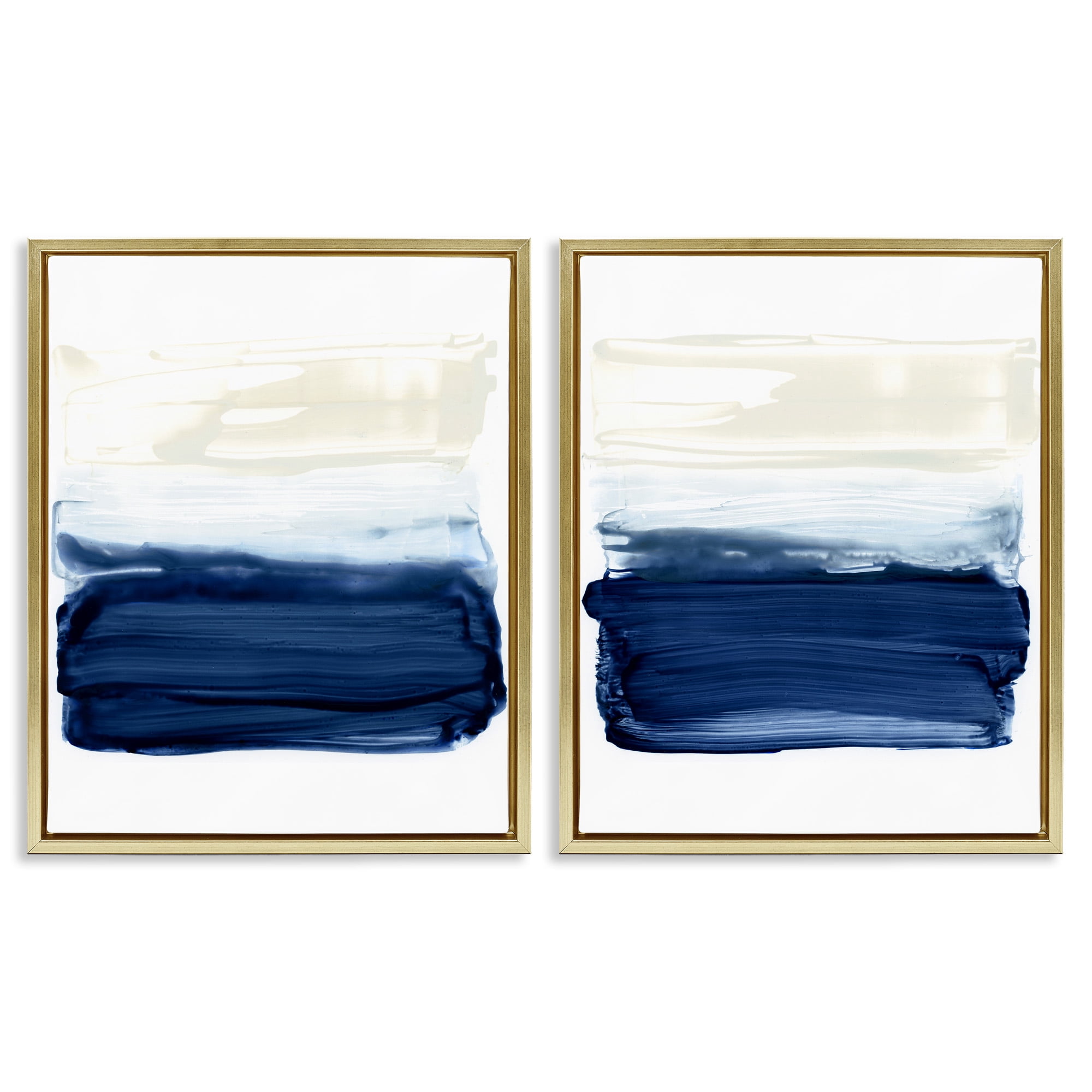 Stupell Industries Coastal Brushstrokes Abstract Beach Abstract Painting Gold Floater Framed Canvas Art Print Wall Art, 25 x 31, Set of 2