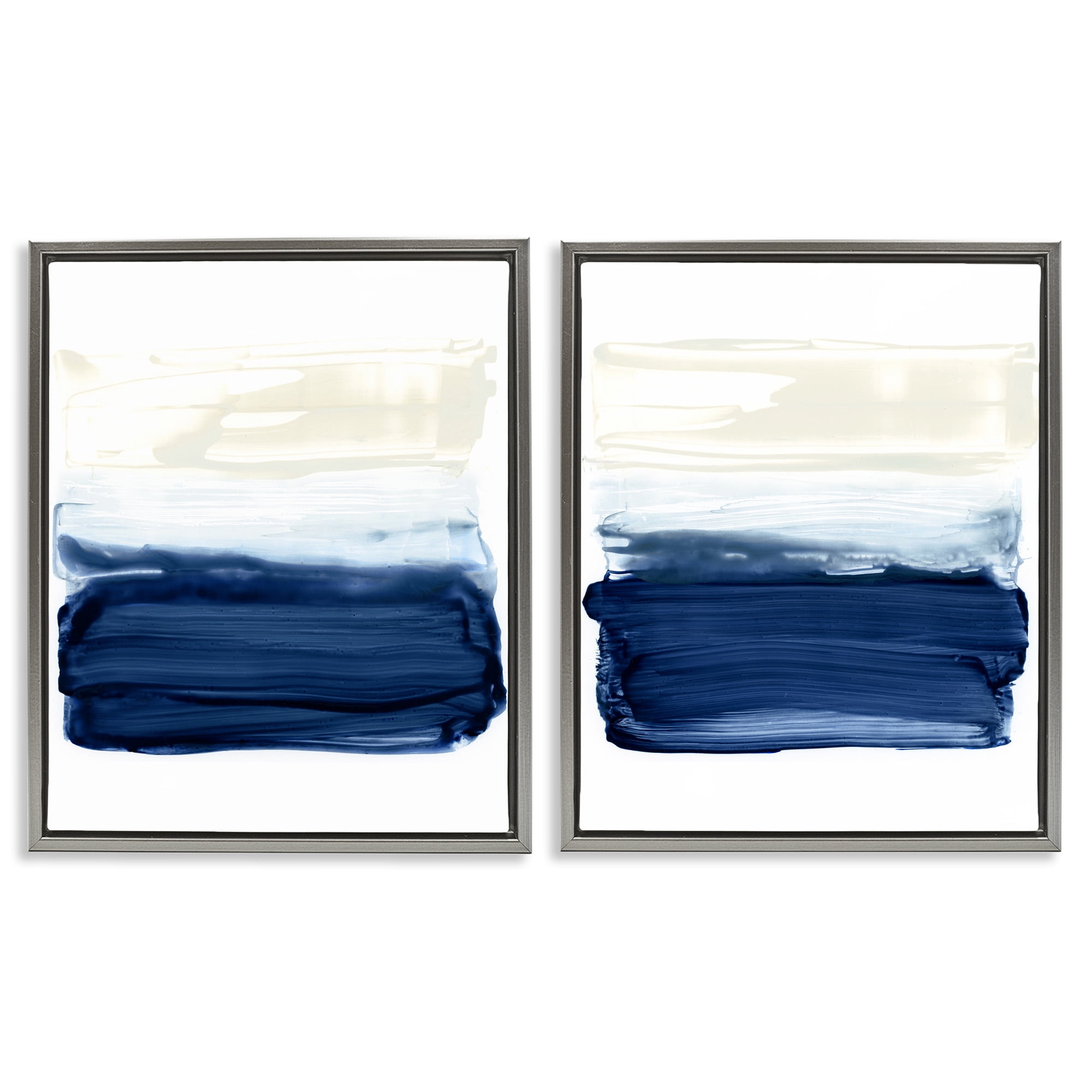 Stupell Industries Coastal Brushstrokes Abstract Beach Abstract Painting Gray Floater Framed Canvas Art Print Wall Art, 17 x 21, Set of 2