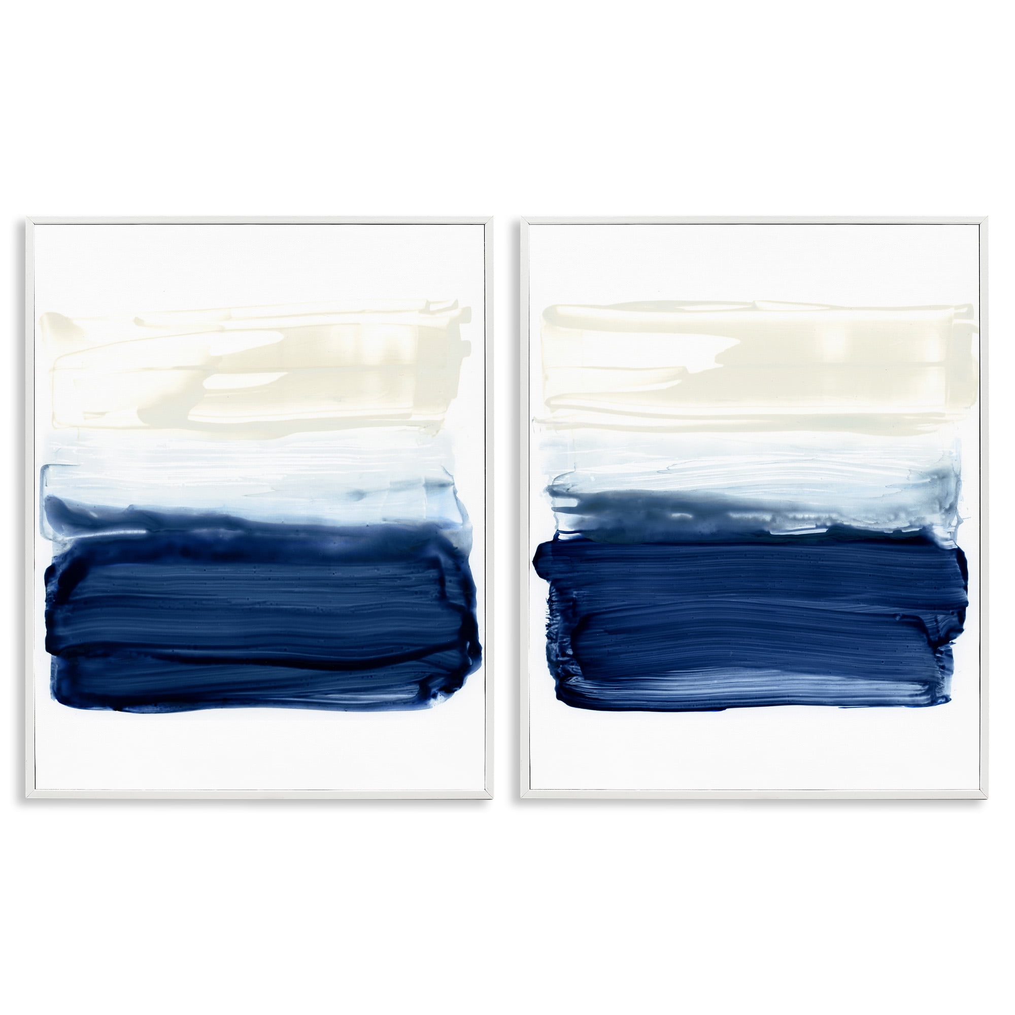 Stupell Industries Coastal Brushstrokes Abstract Beach Abstract Painting White Framed Art Print Wall Art, 16 x 20, Set of 2