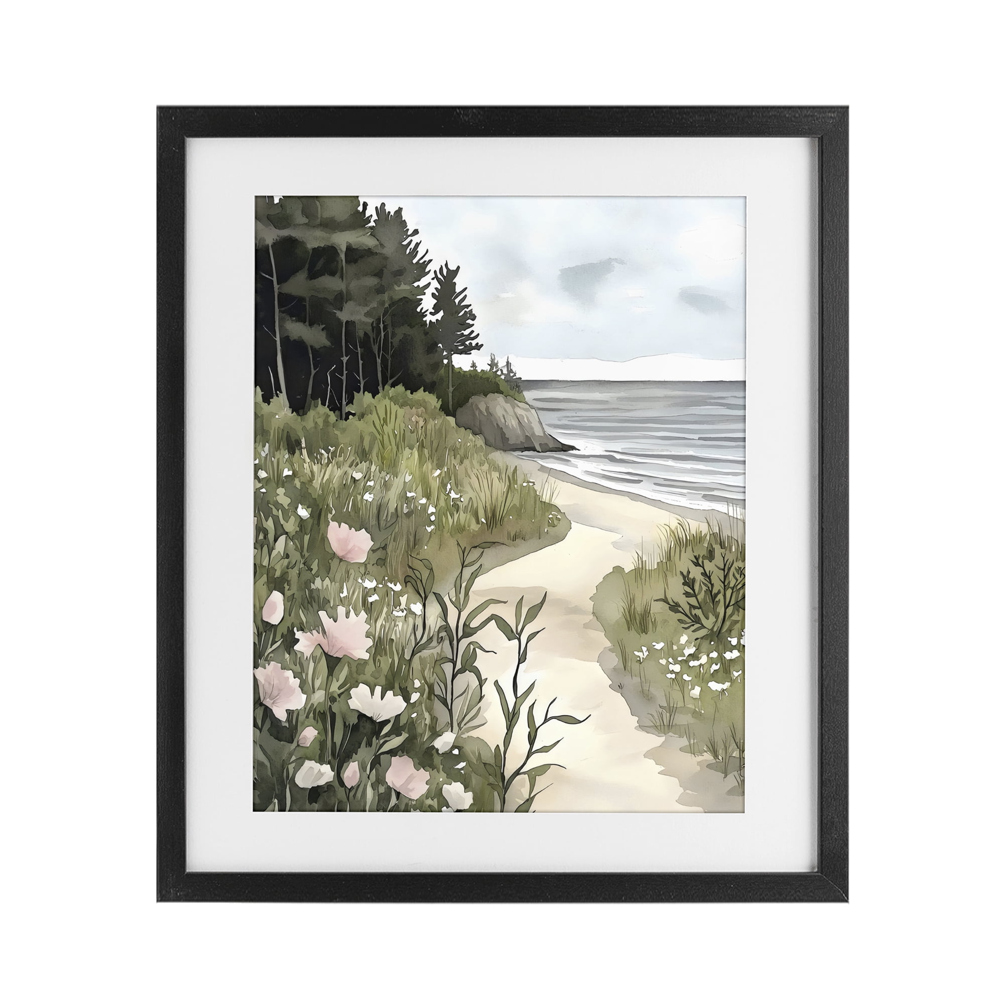 Stupell Industries Coastal Calm Floral Pathway Black Framed Print Under Glass, design by Riley B