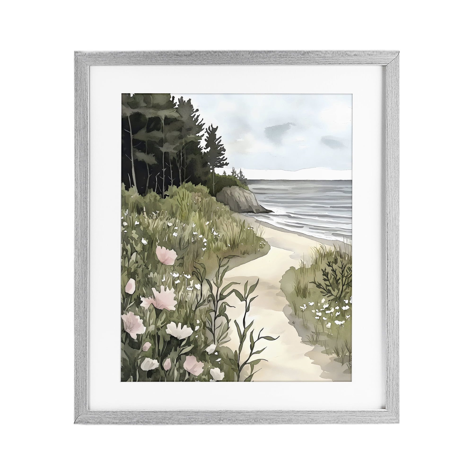 Stupell Industries Coastal Calm Floral Pathway Gray Framed Print Under Glass, design by Riley B