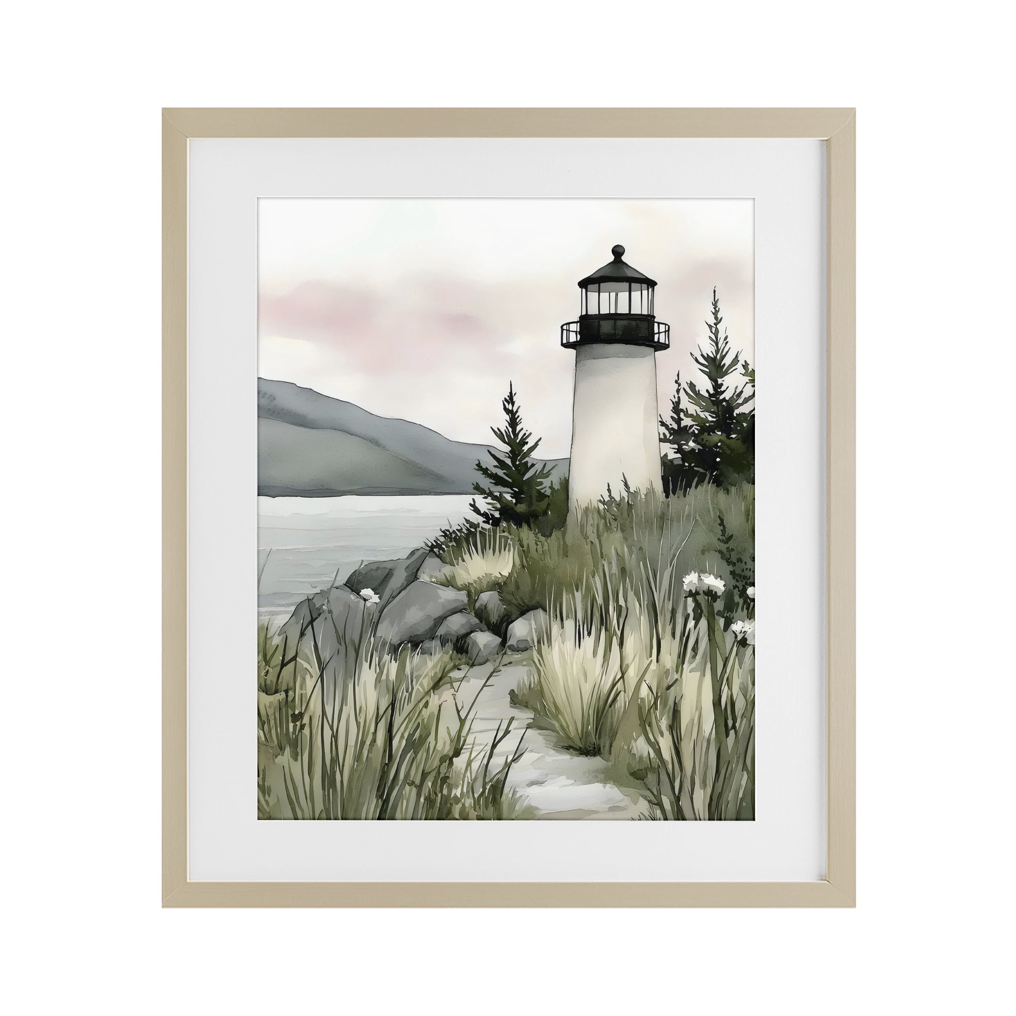 Stupell Industries Coastal Calm Lighthouse Birch Framed Print Under Glass, design by Riley B