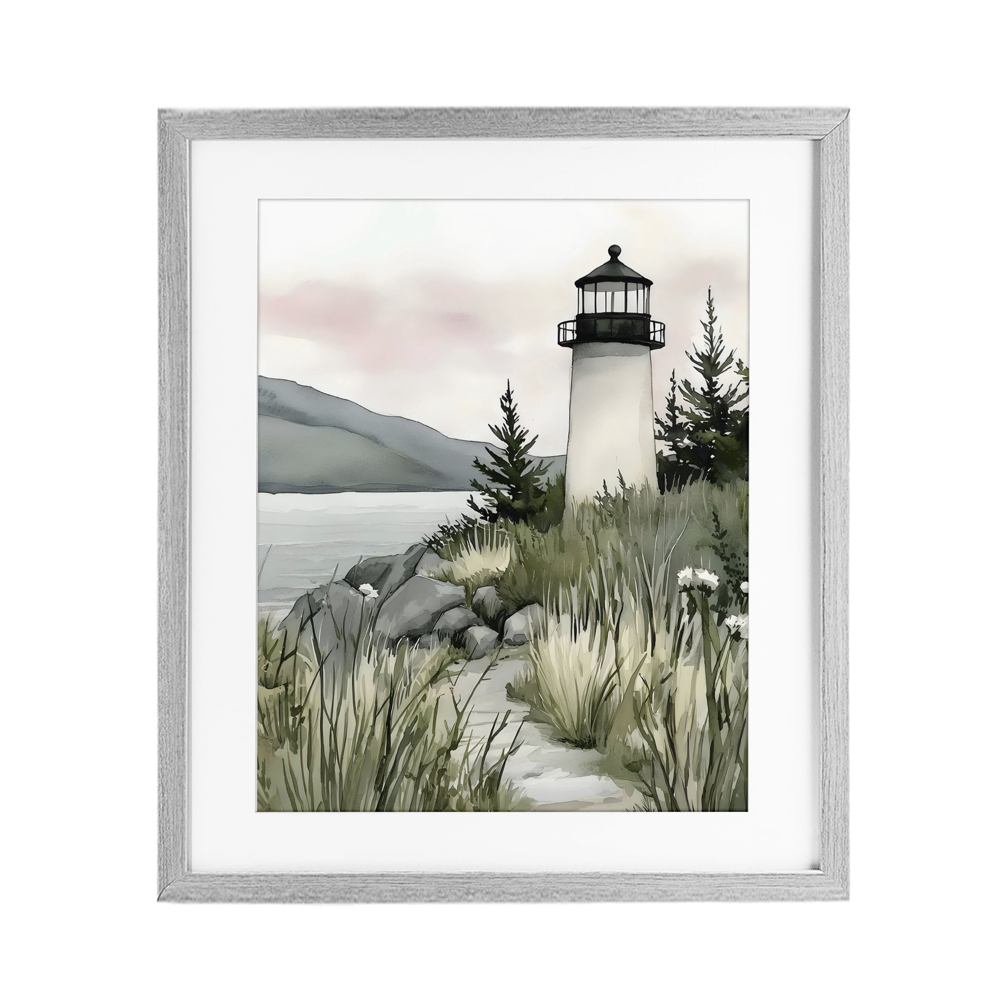 Stupell Industries Coastal Calm Lighthouse Gray Framed Print Under Glass, design by Riley B