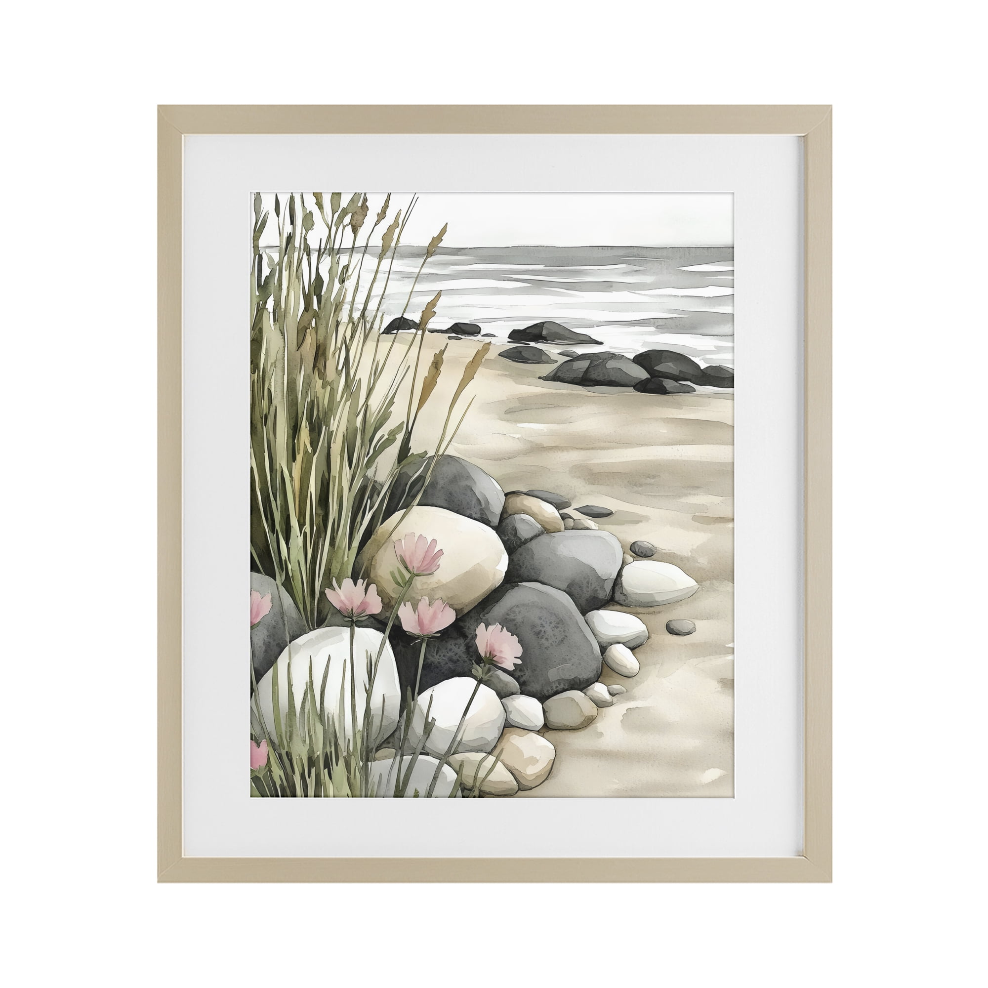 Stupell Industries Coastal Calm Pebbles Birch Framed Print Under Glass, design by Riley B