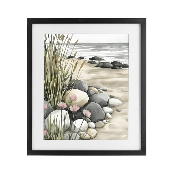 Stupell Industries Rustic Lodge Coastal Calm Pebbles Black Framed Print Under Glass, 13 x 16, by Riley B