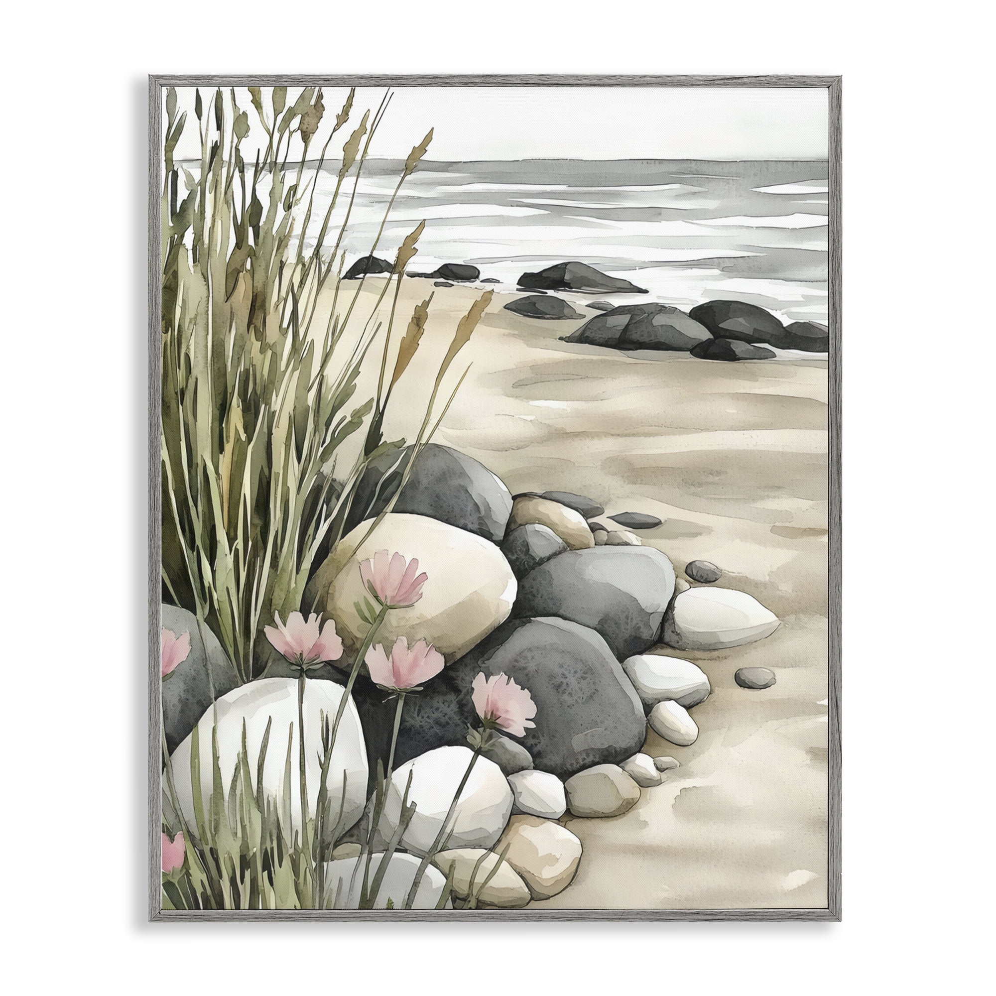 Stupell Industries Coastal Calm Pebbles Gray Framed Giclee Art, design by Riley B