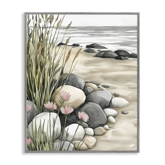 Stupell Industries Rustic Lodge Coastal Calm Pebbles Gray Framed Giclee Art, 11 x 14, by Riley B