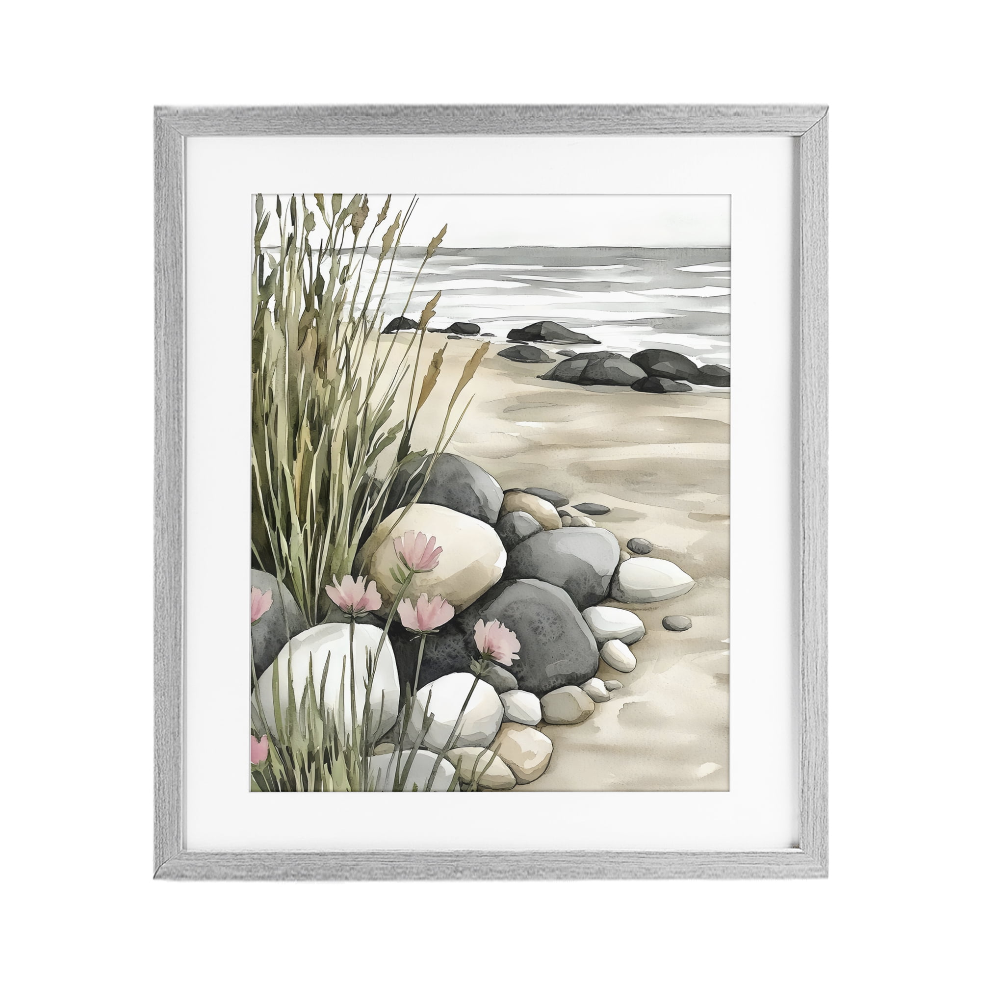 Stupell Industries Coastal Calm Pebbles Gray Framed Print Under Glass, design by Riley B