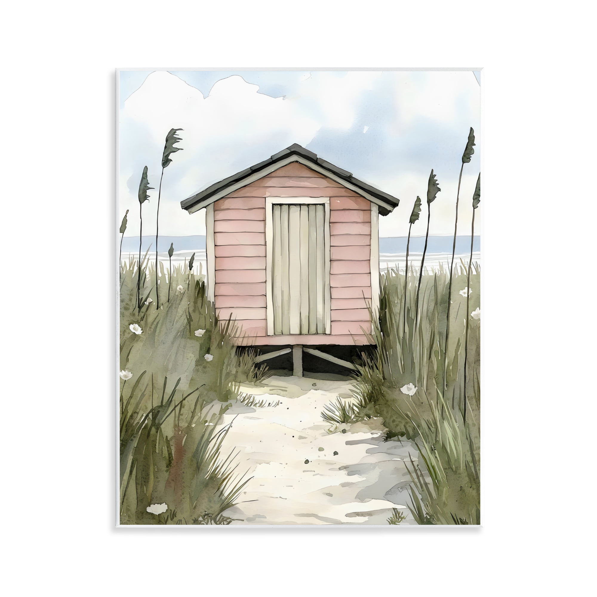 Stupell Industries Coastal Calm Pink Beach Hut Wall Plaque Art, design by Riley B