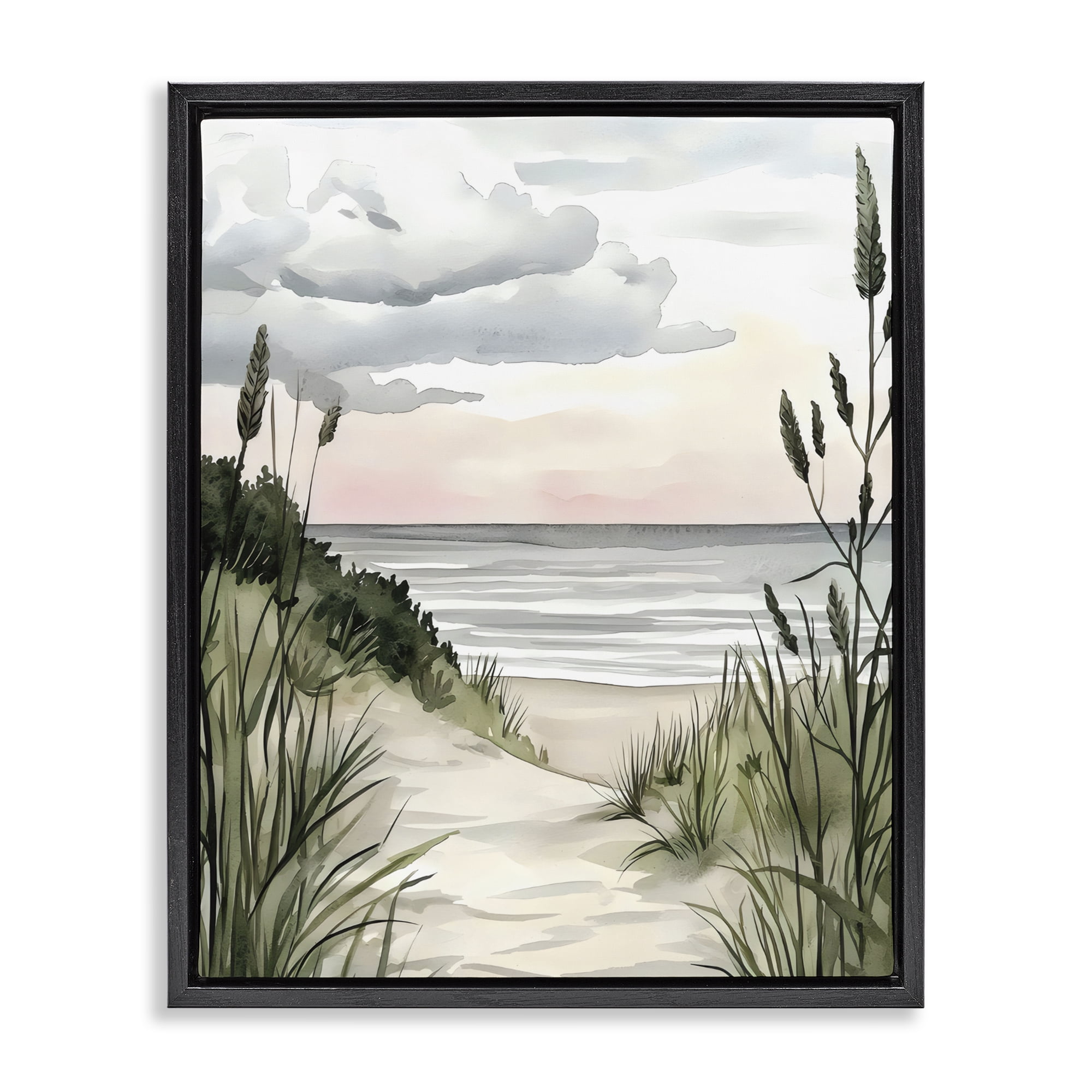 Stupell Industries Coastal Calm Seaside Dunes Black Framed Floater Canvas Wall Art, design by Riley B