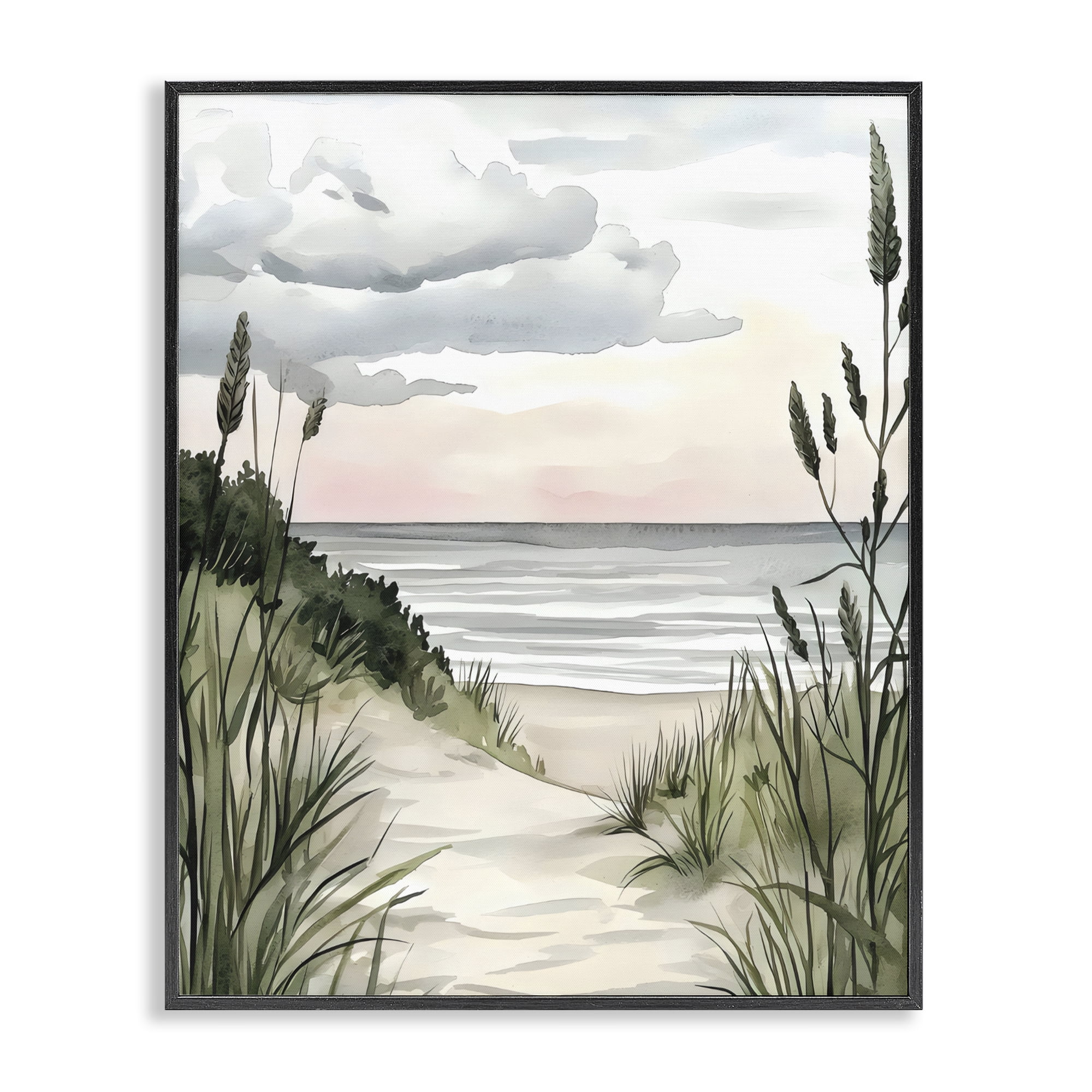 Stupell Industries Coastal Calm Seaside Dunes Black Framed Giclee Art, design by Riley B