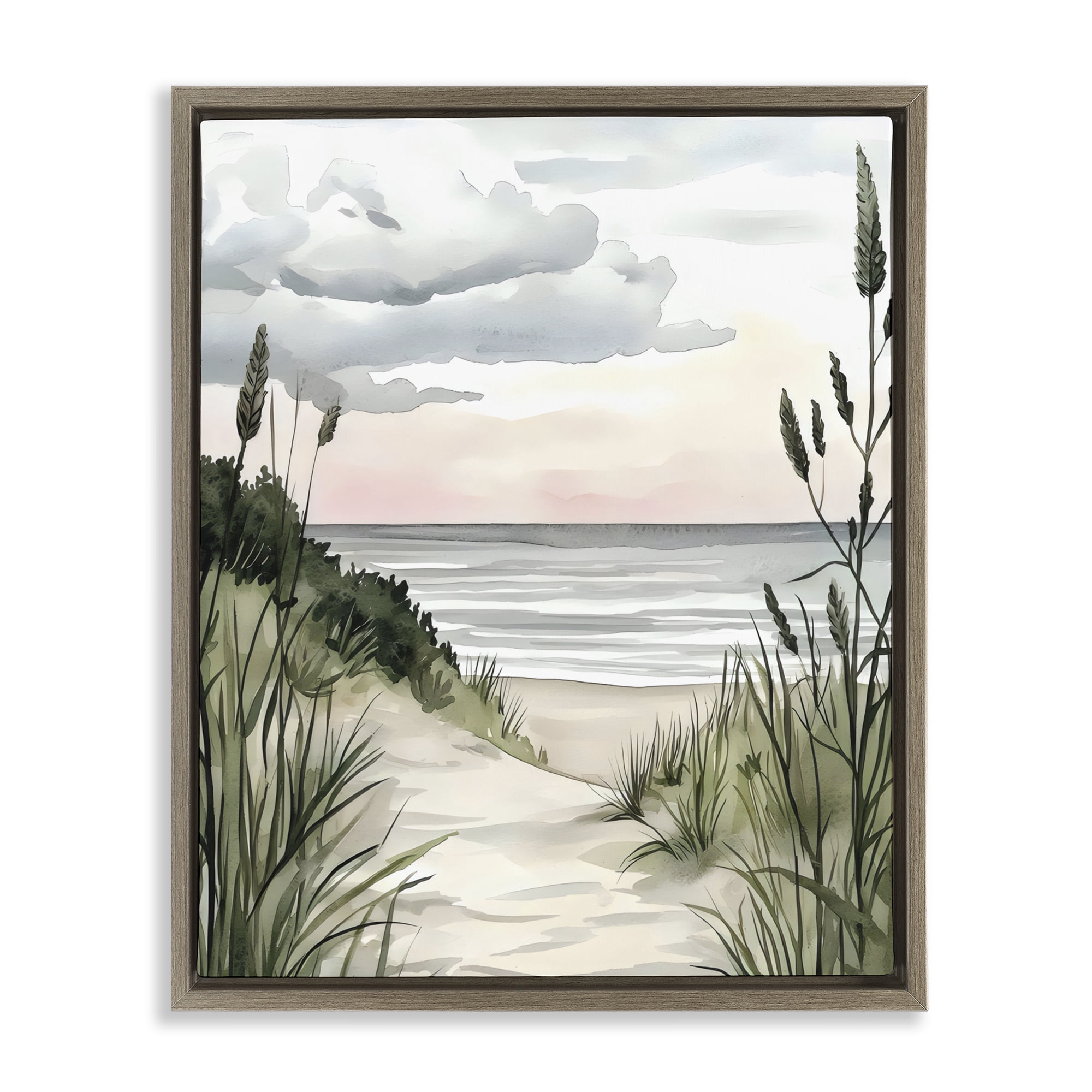 Stupell Industries Coastal Calm Seaside Dunes Brown Framed Floater Canvas Wall Art, design by Riley B