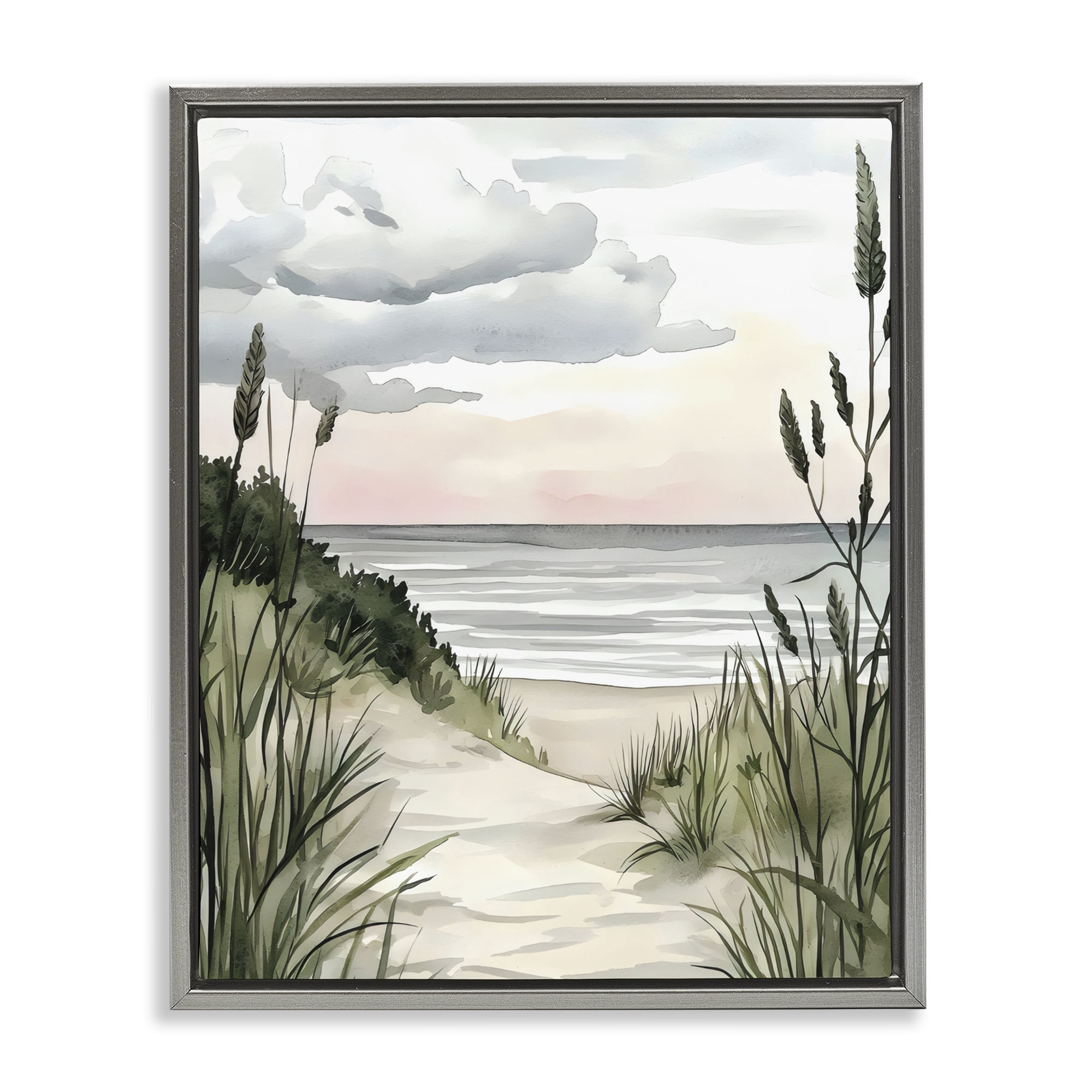 Stupell Industries Coastal Calm Seaside Dunes Gray Framed Floater Canvas Wall Art, design by Riley B