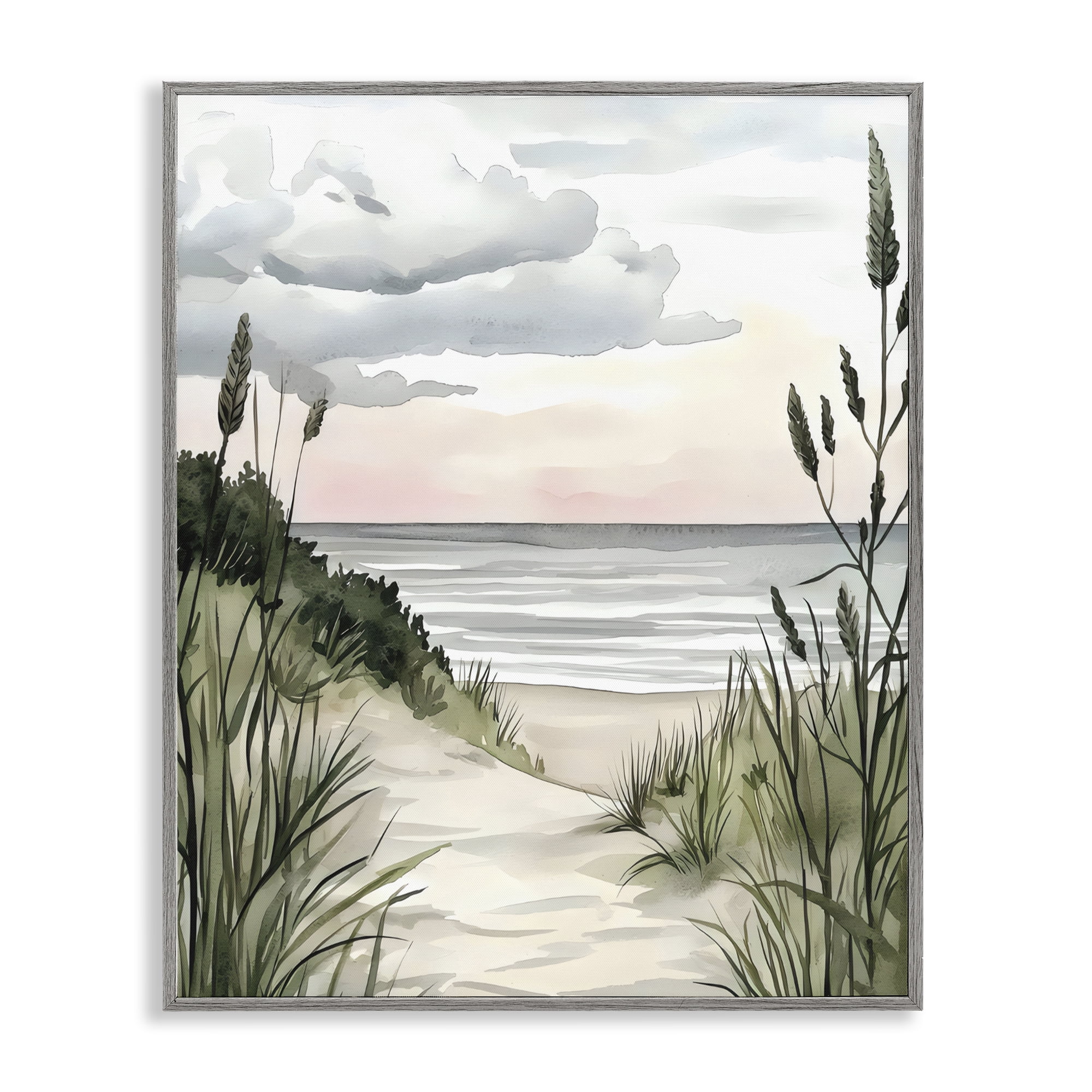 Stupell Industries Coastal Calm Seaside Dunes Gray Framed Giclee Art, design by Riley B