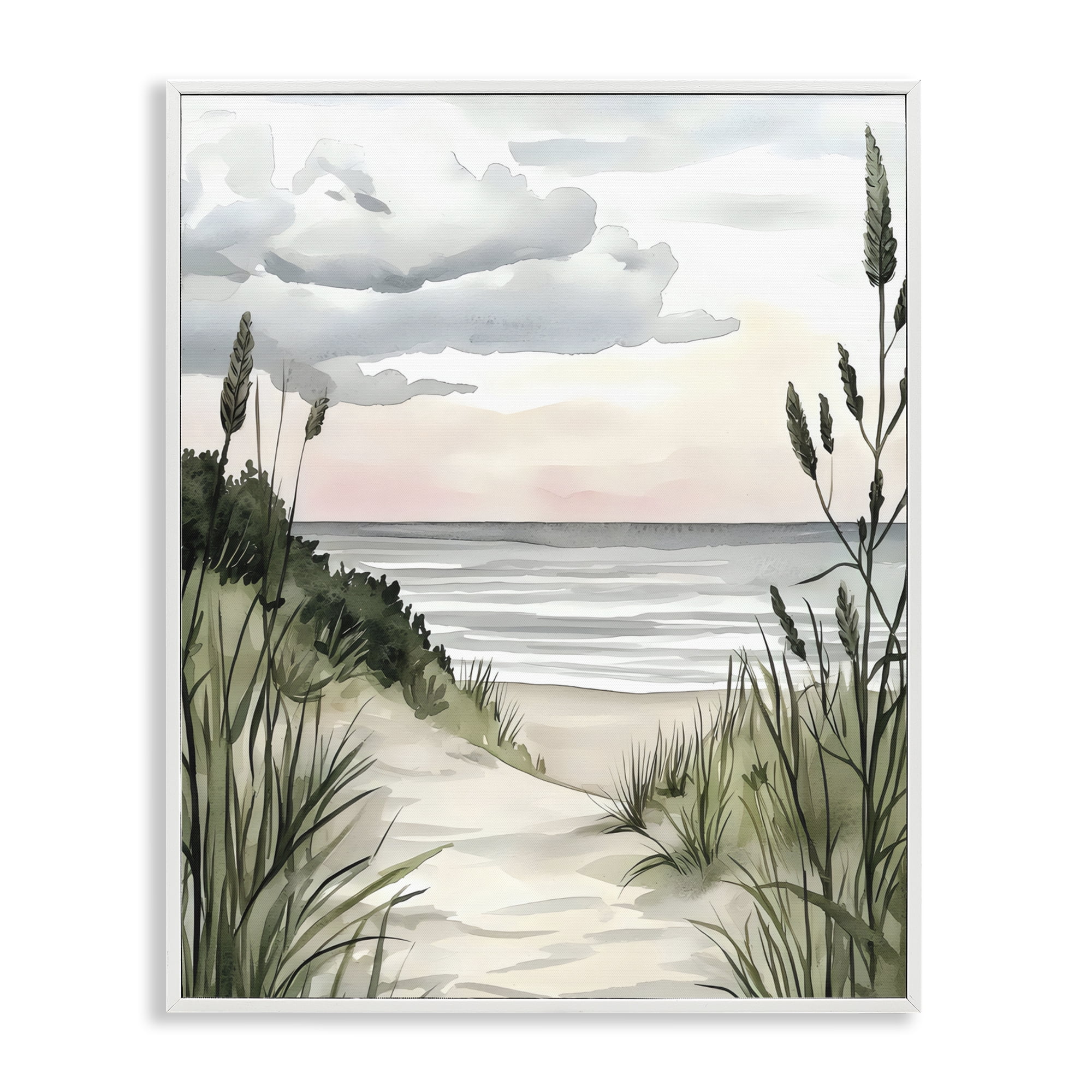 Stupell Industries Coastal Calm Seaside Dunes White Framed Giclee Art, design by Riley B