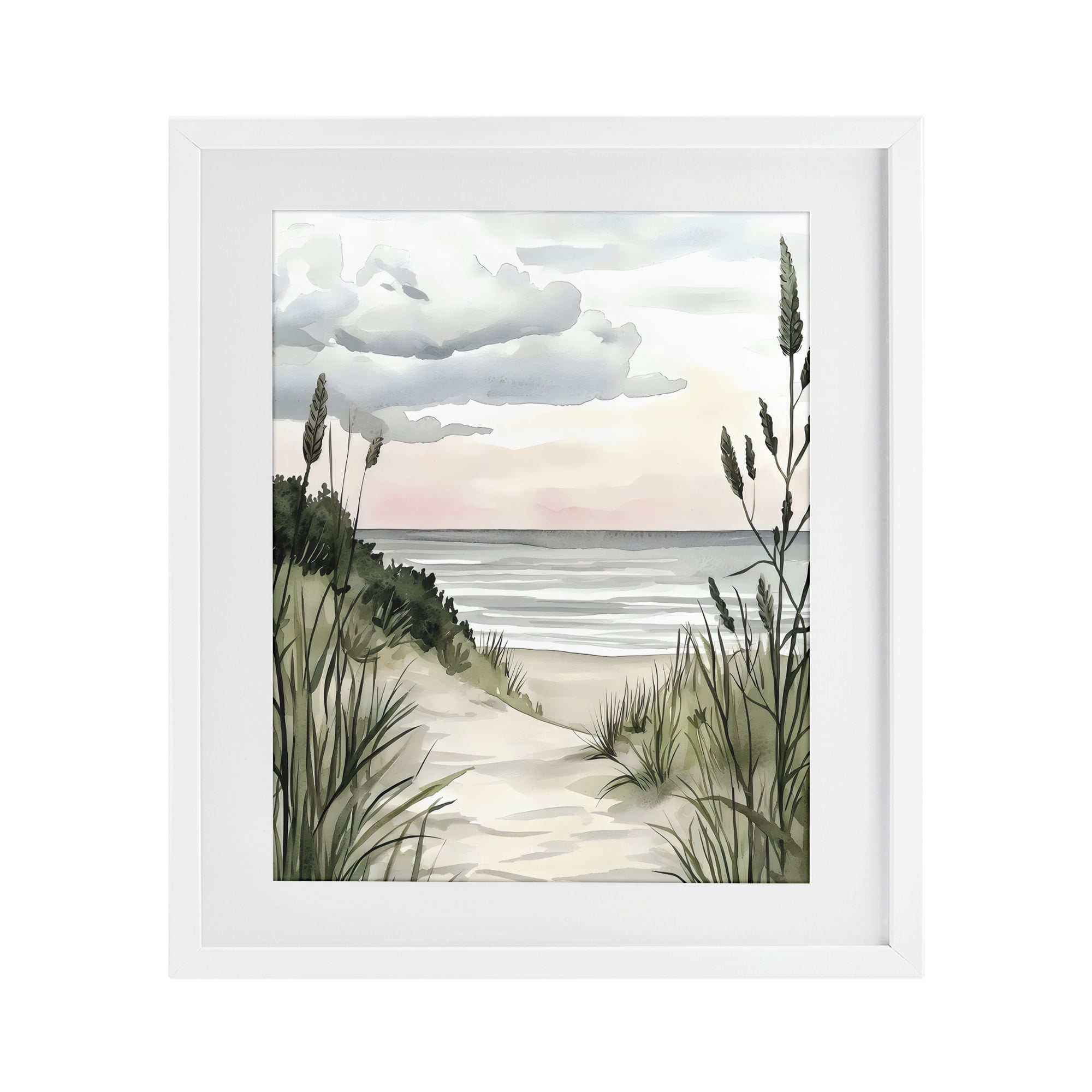 Stupell Industries Coastal Calm Seaside Dunes White Framed Print Under Glass, design by Riley B