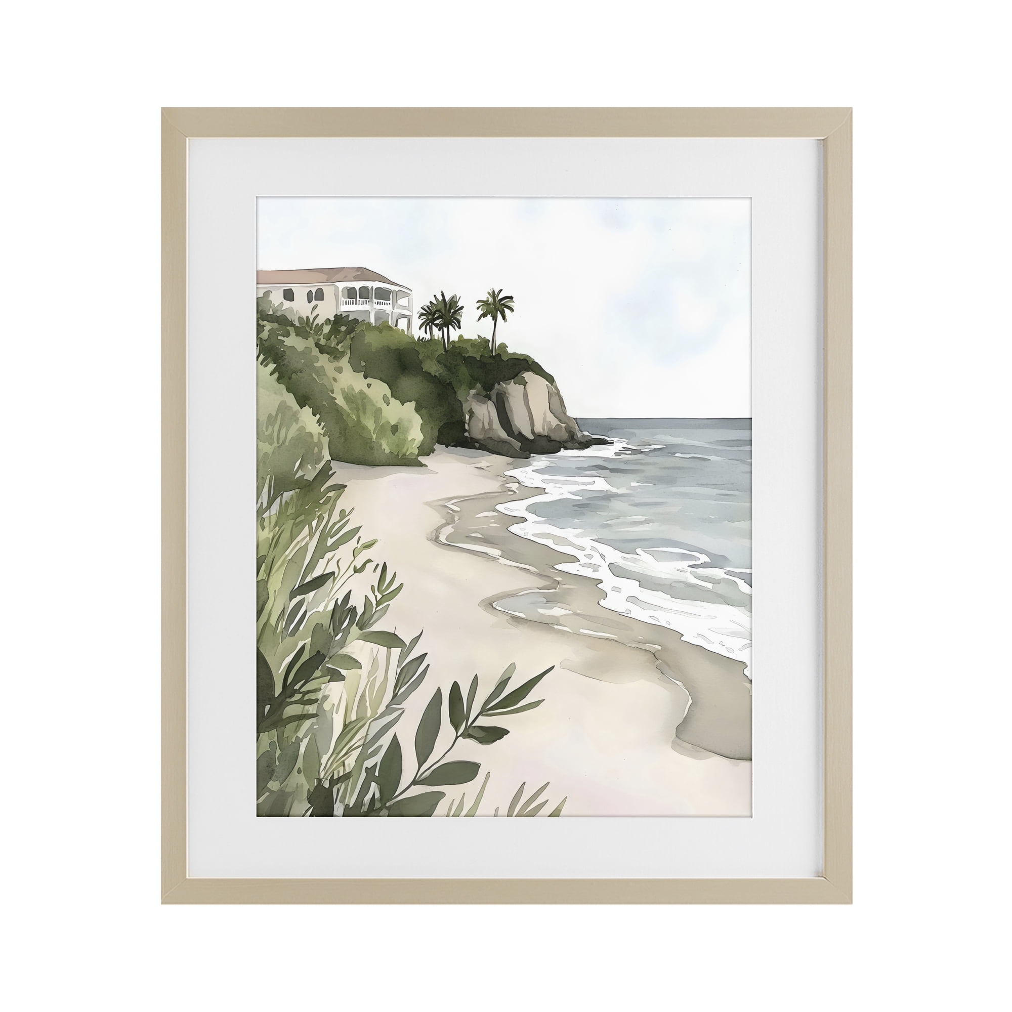 Stupell Industries Coastal Calm Villa on Bluff Birch Framed Print Under Glass, design by Riley B