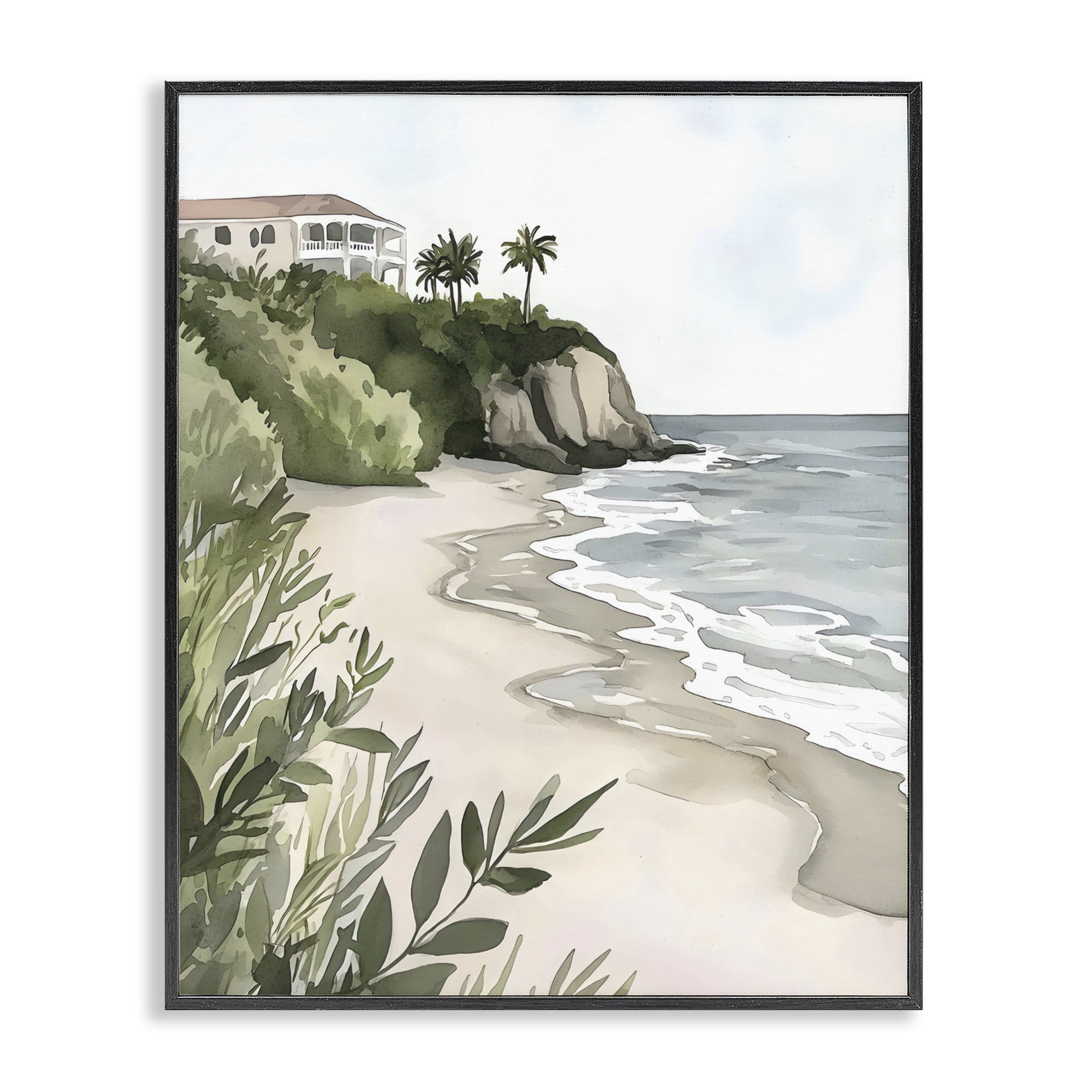 Stupell Industries Coastal Calm Villa on Bluff Black Framed Giclee Art, design by Riley B