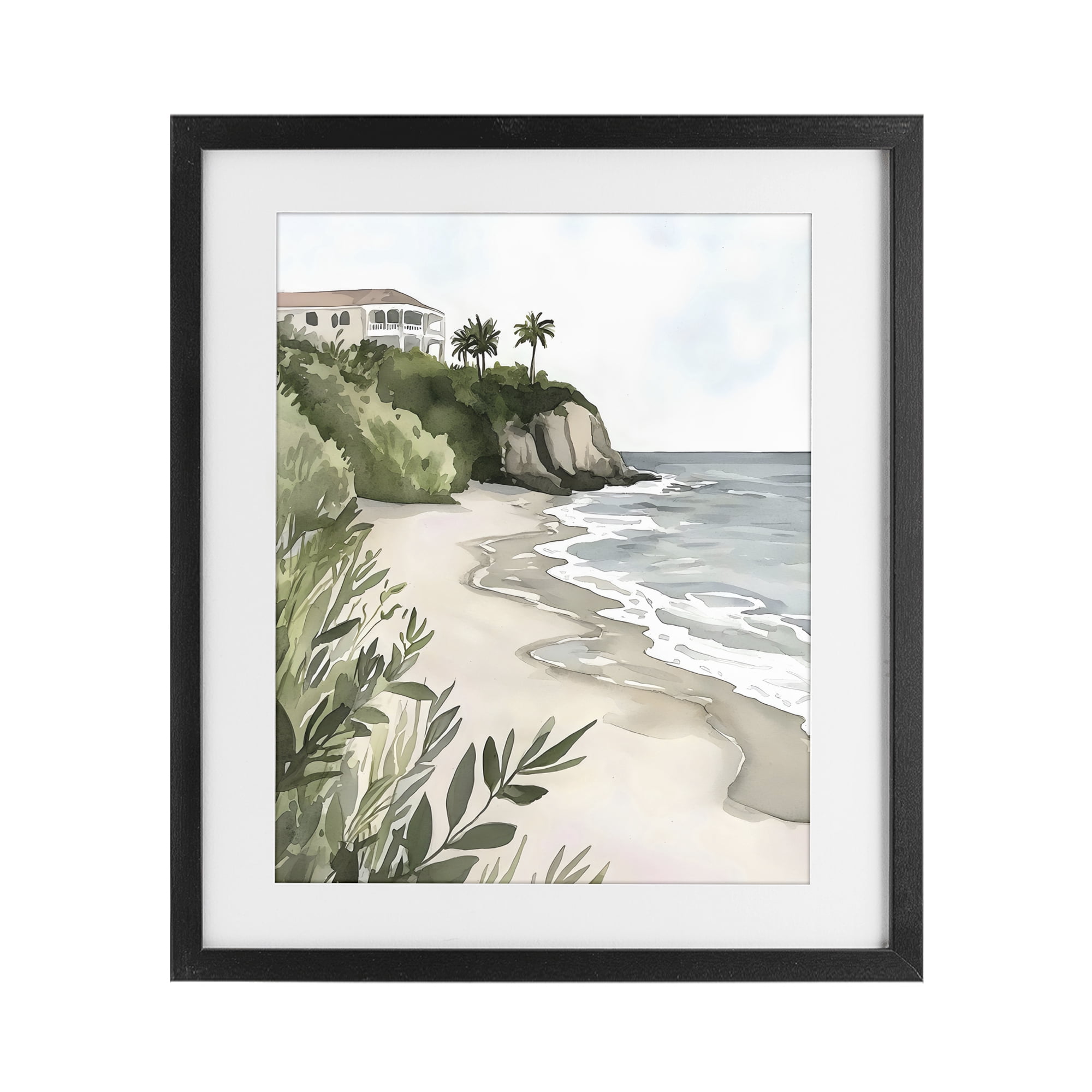 Stupell Industries Coastal Calm Villa on Bluff Black Framed Print Under Glass, design by Riley B