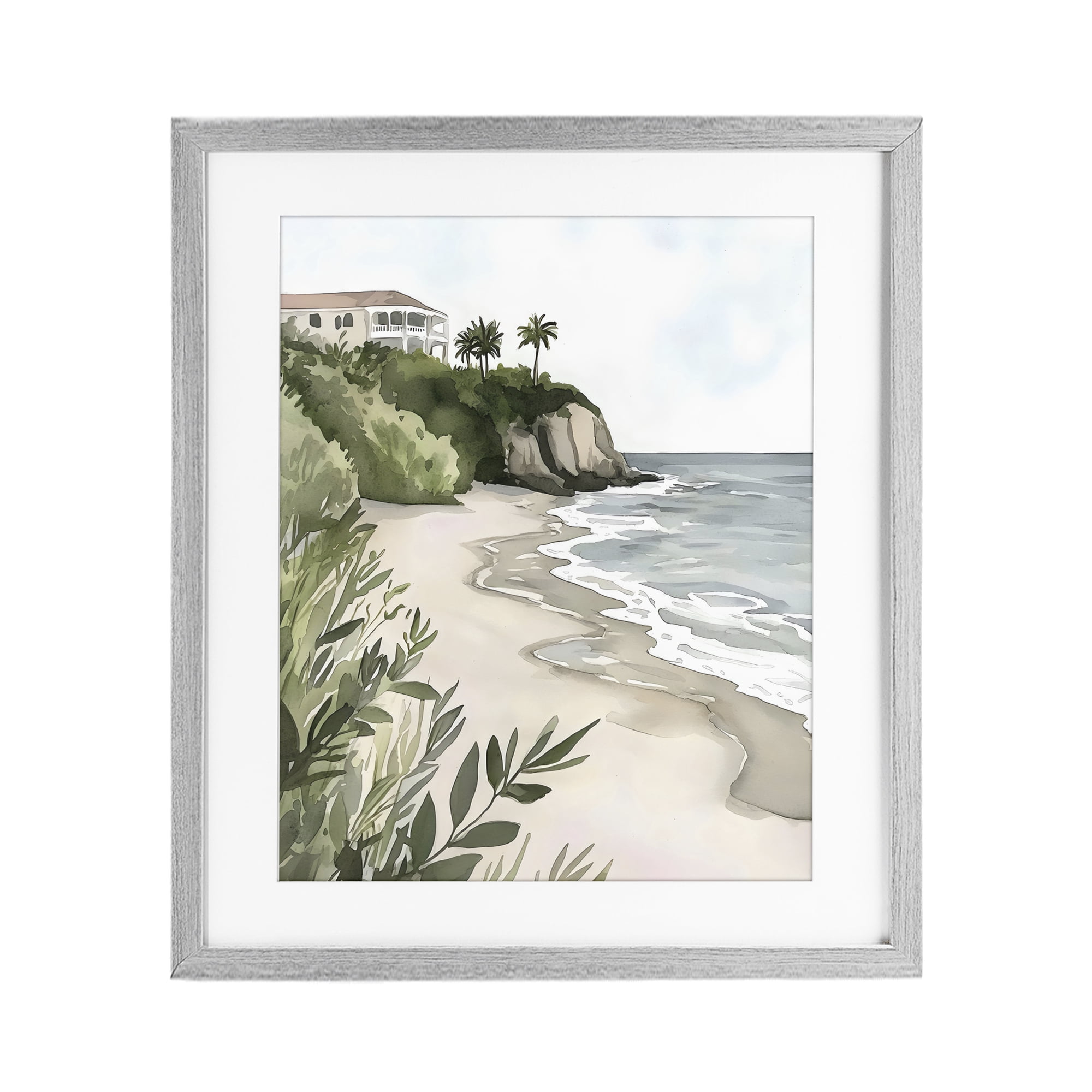 Stupell Industries Coastal Calm Villa on Bluff Gray Framed Print Under Glass, design by Riley B