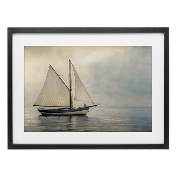 Stupell Industries Coastal Calm Waters Sea Vessel Black Framed Print ...